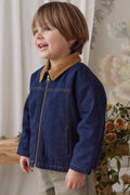Blouson zippé en jean mi-indigo avec col en velours côtelé pour garçons