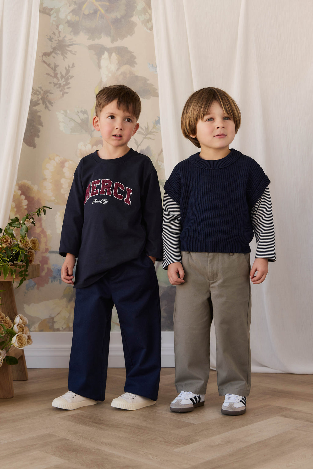 Pantalon Garçon Bleu Marine en Coton Coupé Ceinture Élastique Coupe Structurée