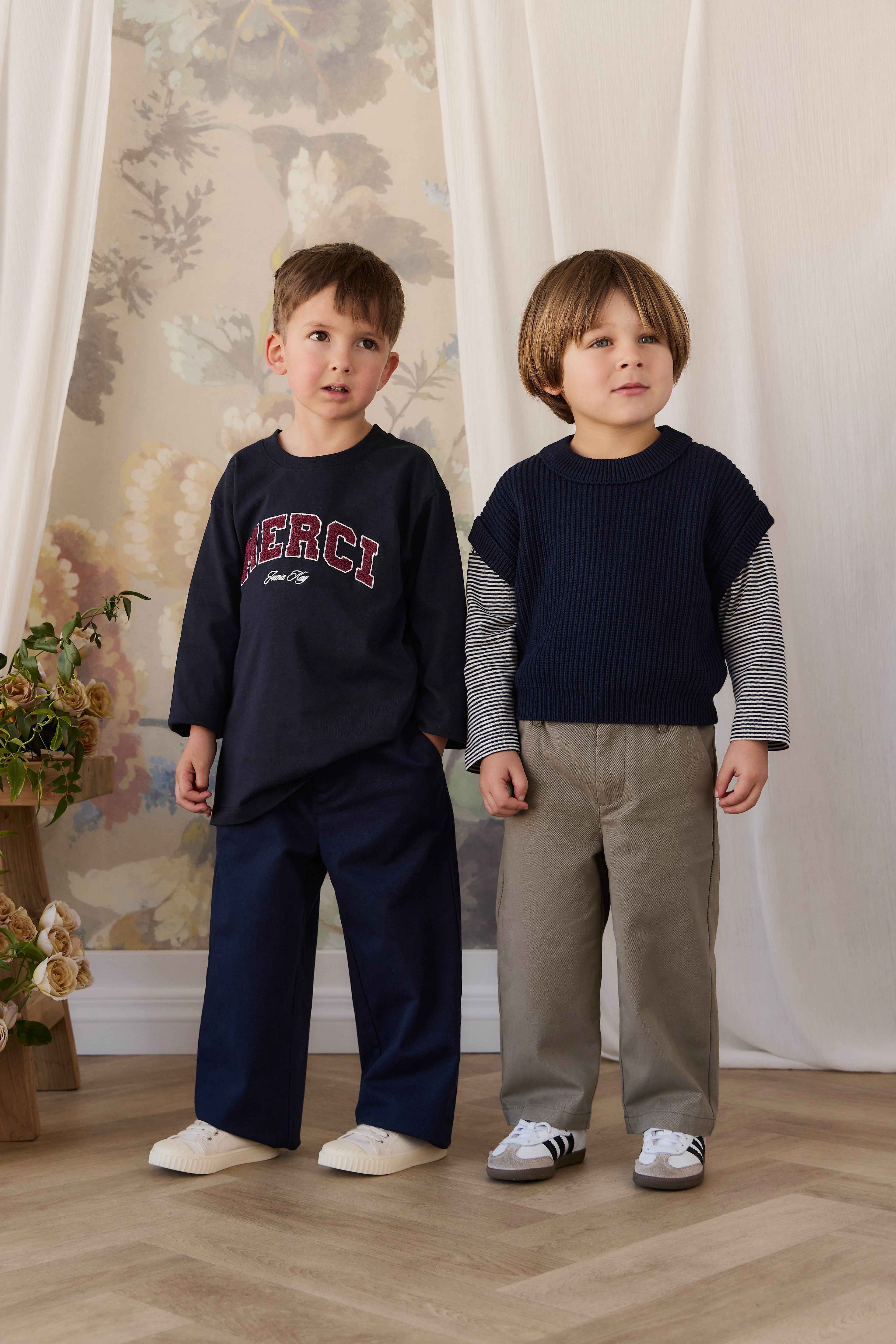 Pantalon Garçon Bleu Marine en Coton Coupé Ceinture Élastique Coupe Structurée