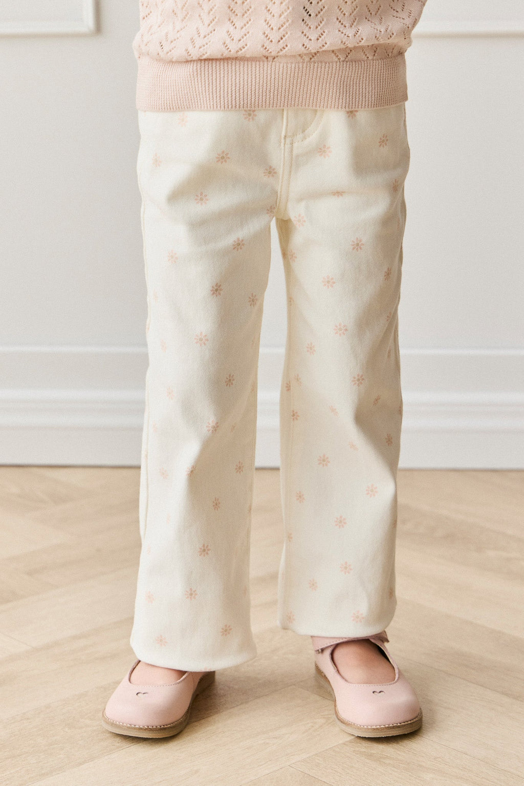 Pantalon droit en coton crème pour fille, taille élastique, doux et respirant