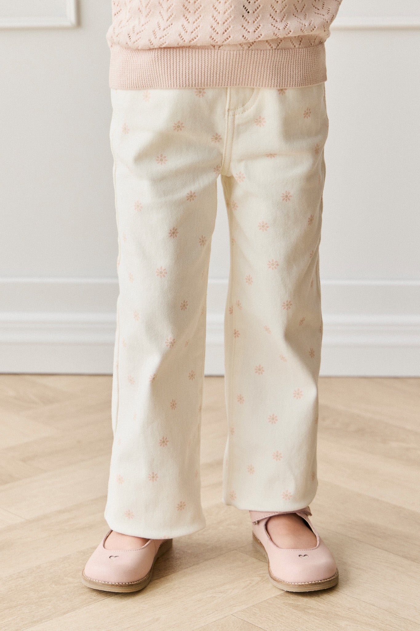 Pantalon droit en coton crème pour fille, taille élastique, doux et respirant