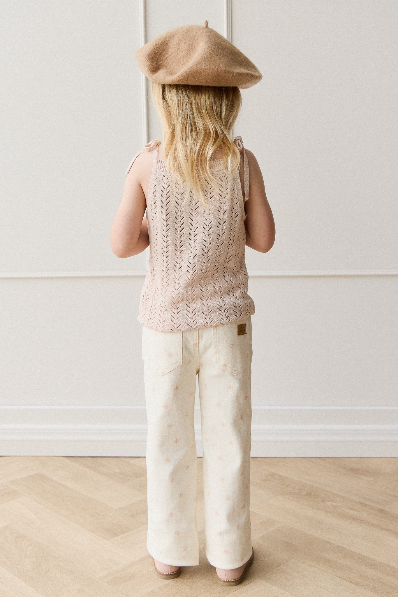 Pantalon droit en coton crème pour fille, taille élastique, doux et respirant