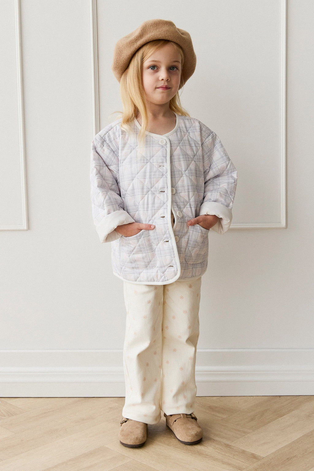 Pantalon droit en coton crème pour fille, taille élastique, doux et respirant
