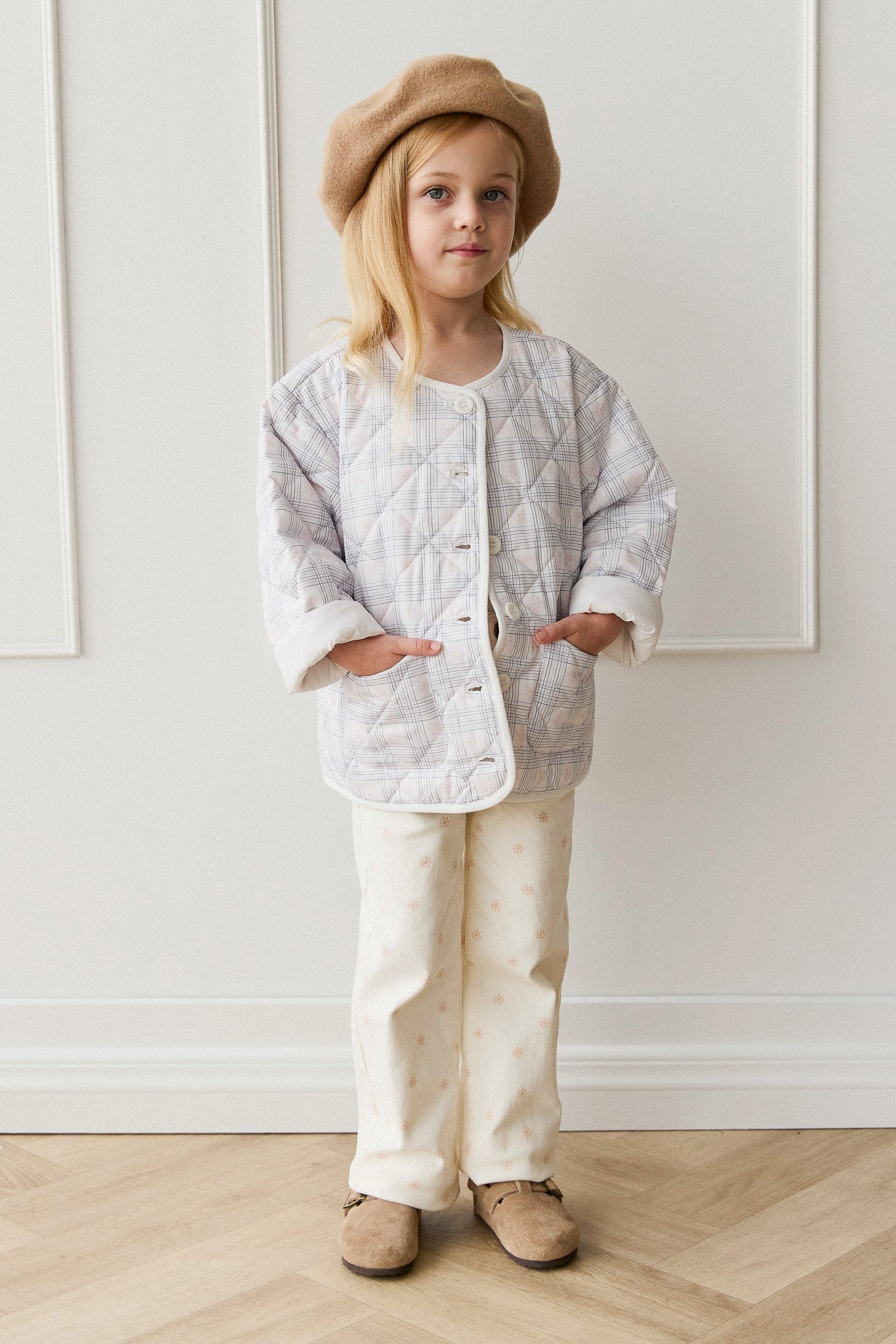 Pantalon droit en coton crème pour fille, taille élastique, doux et respirant