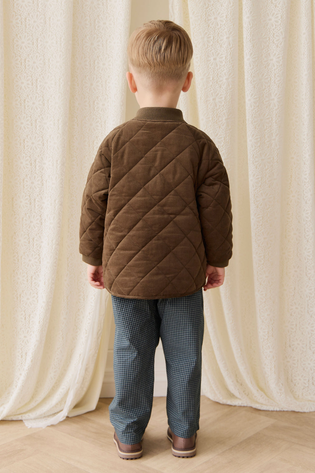Blouson aviateur zippé matelassé marron en coton chaud pour garçons