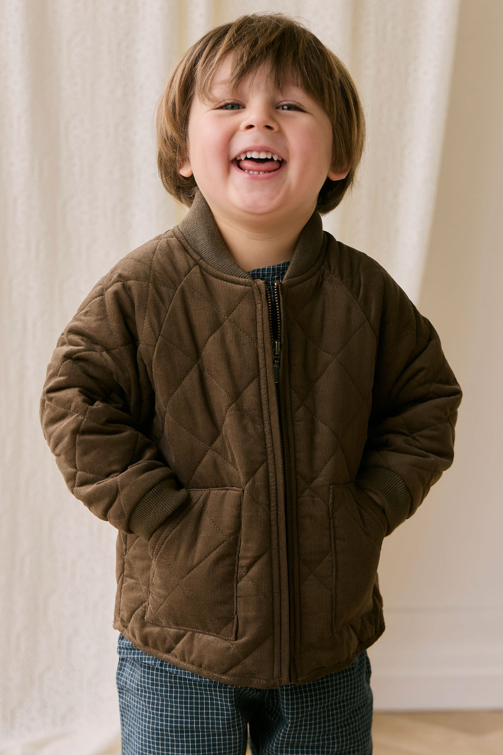 Blouson aviateur zippé matelassé marron en coton chaud pour garçons