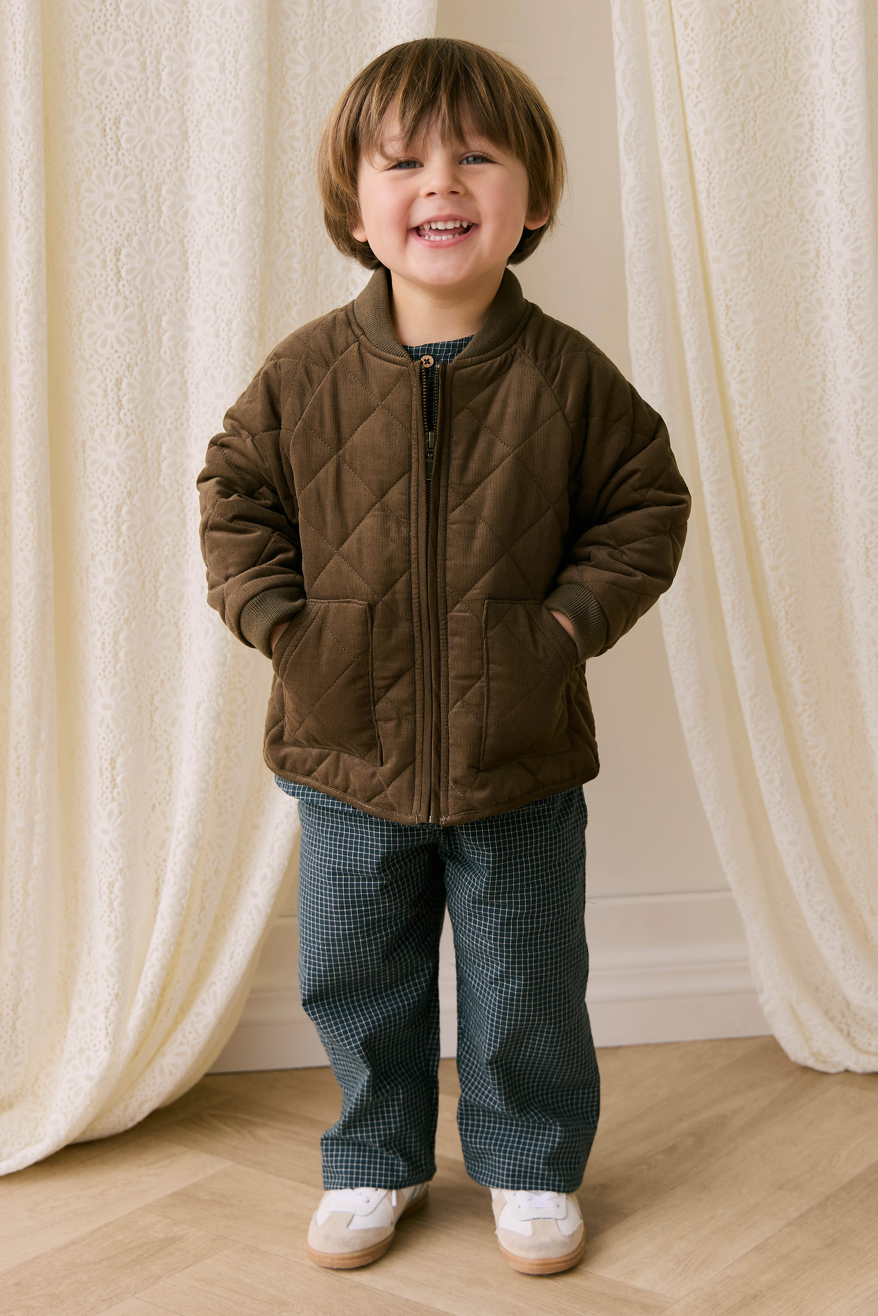 Blouson aviateur zippé matelassé marron en coton chaud pour garçons