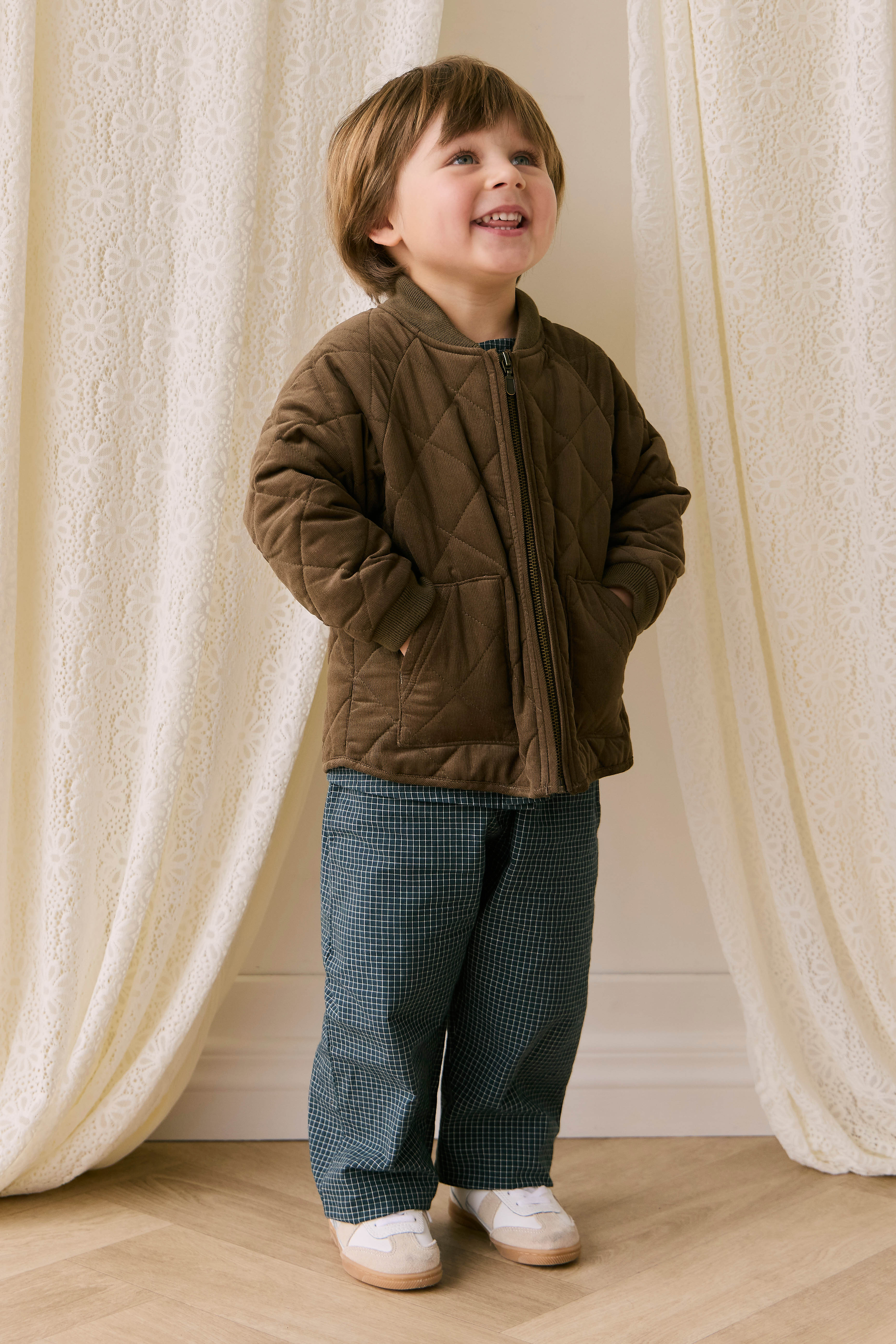 Blouson aviateur zippé matelassé marron en coton chaud pour garçons