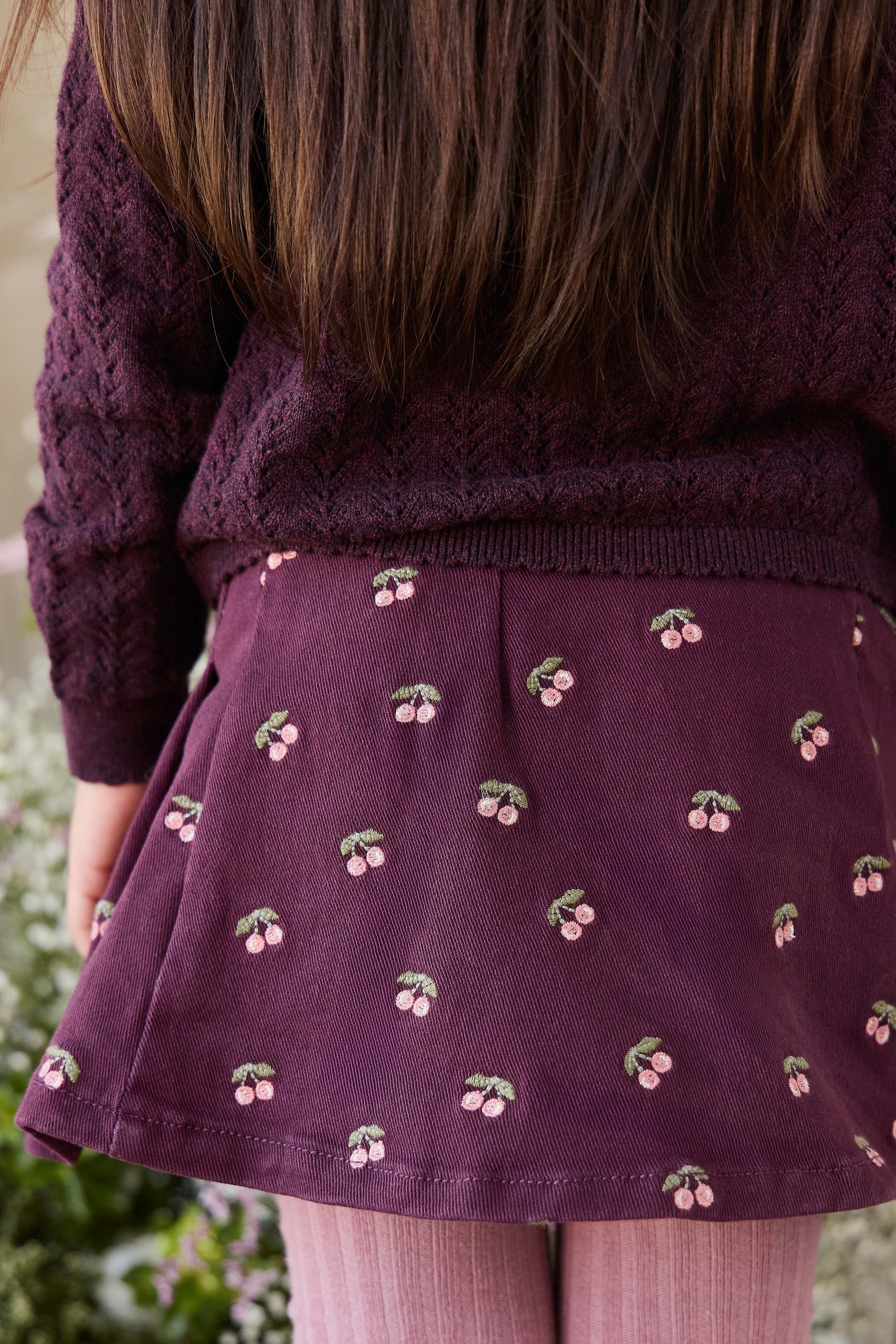 Jupe Tournoyante en Coton Imprimé Cerise et Figue Fille Motif Cerises Rouge Profond