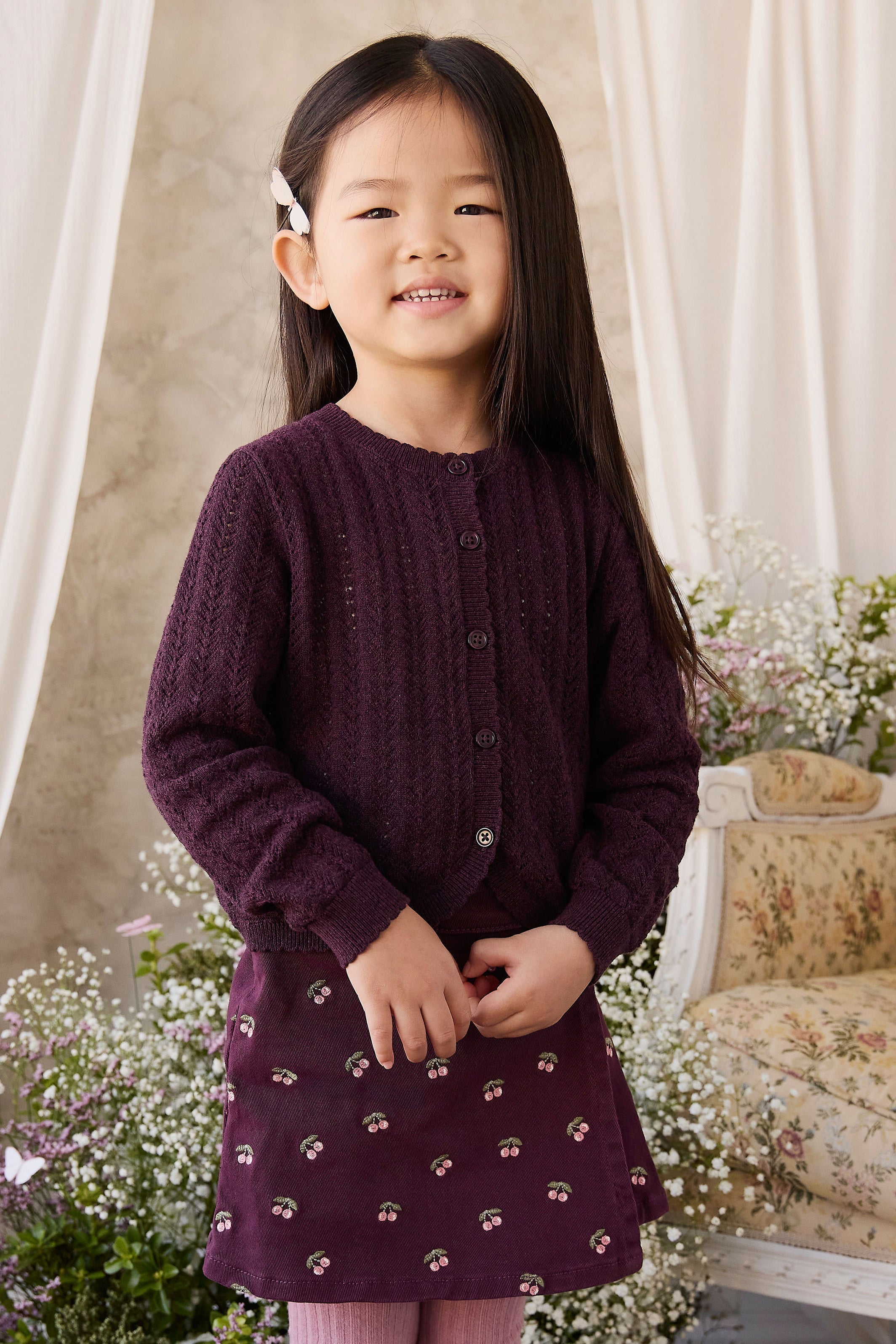 Jupe Tournoyante en Coton Imprimé Cerise et Figue Fille Motif Cerises Rouge Profond