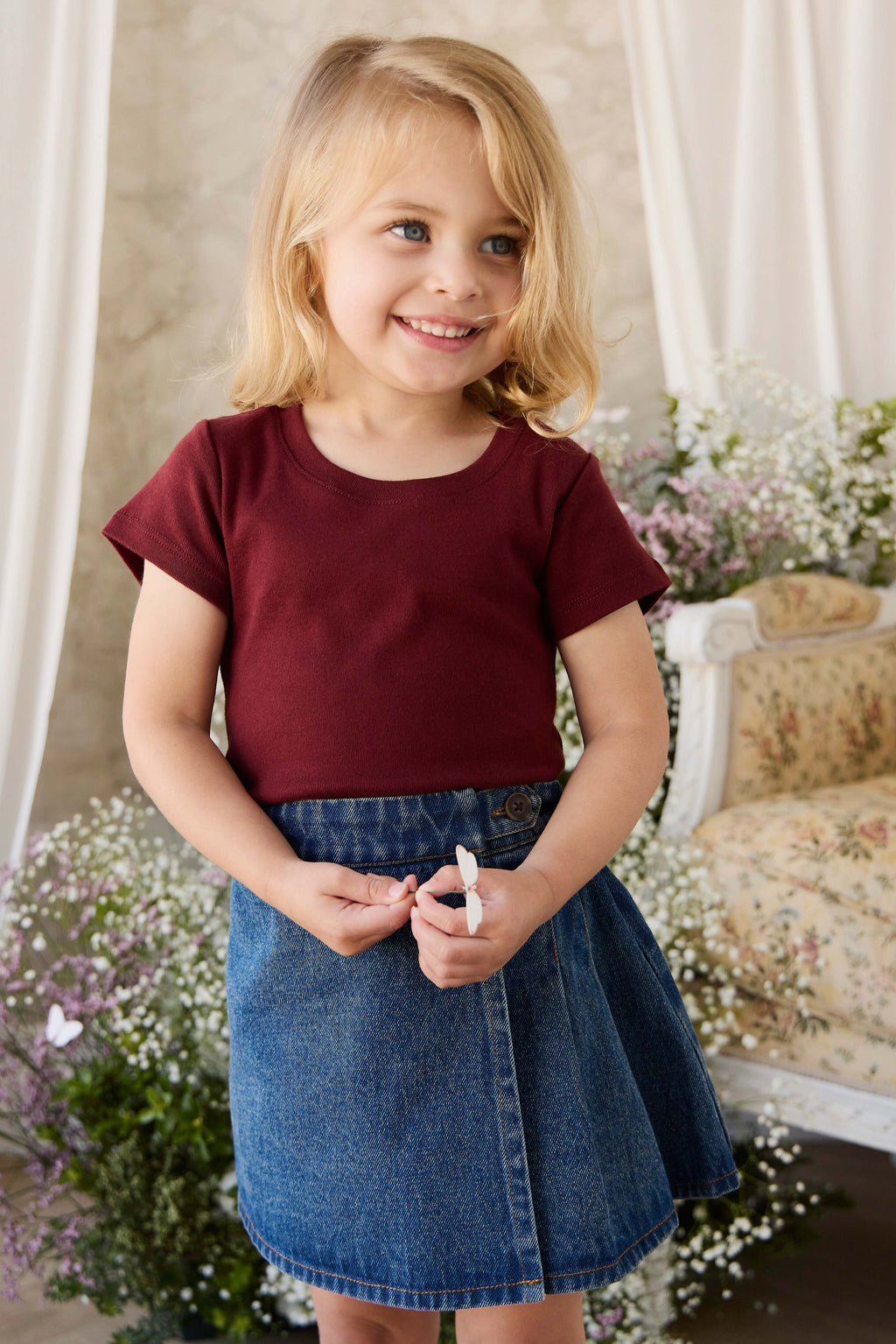 Jupe trapèze en jean classique pour fille, en coton doux, pour tous les jours