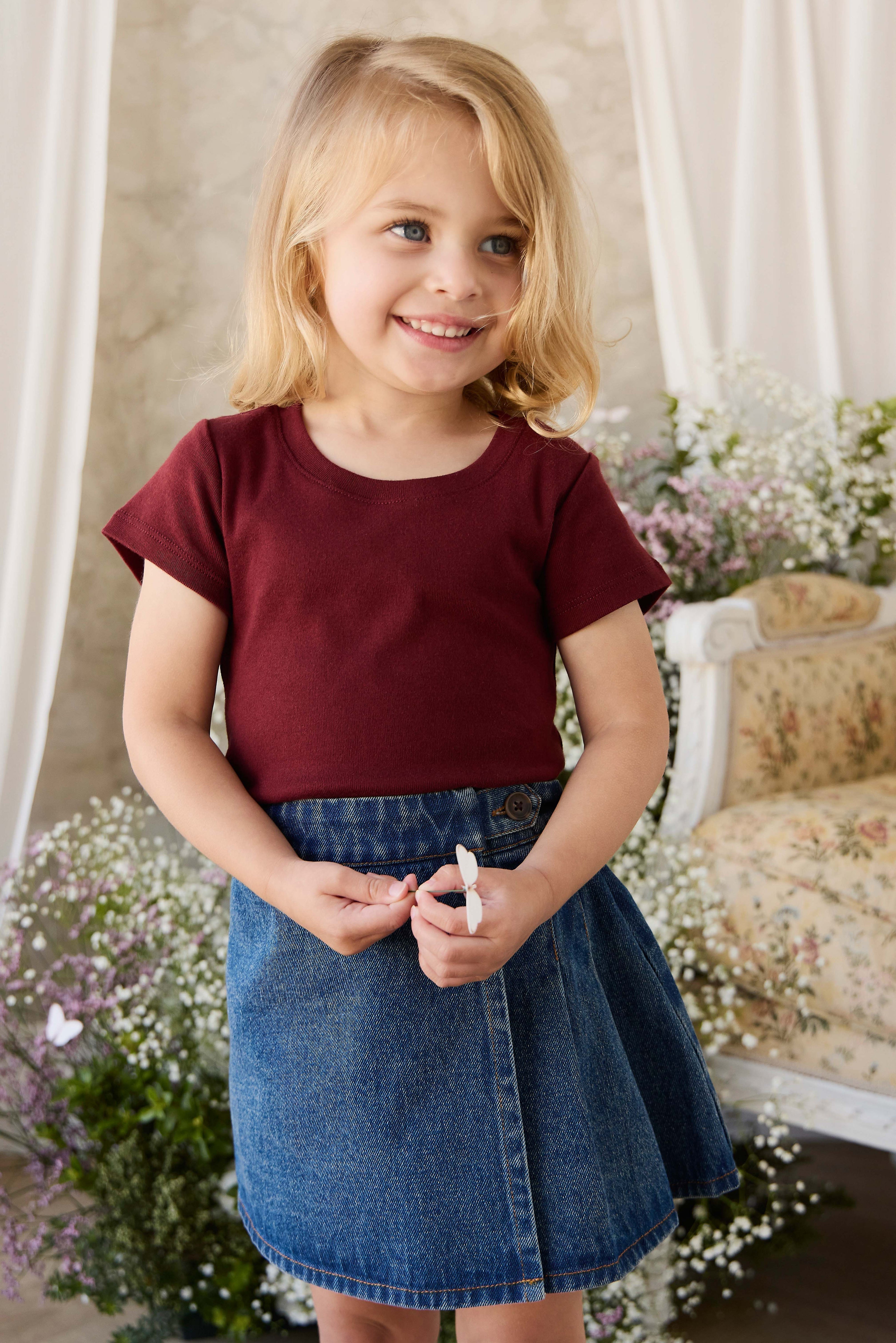 Jupe trapèze en jean classique pour fille, en coton doux, pour tous les jours