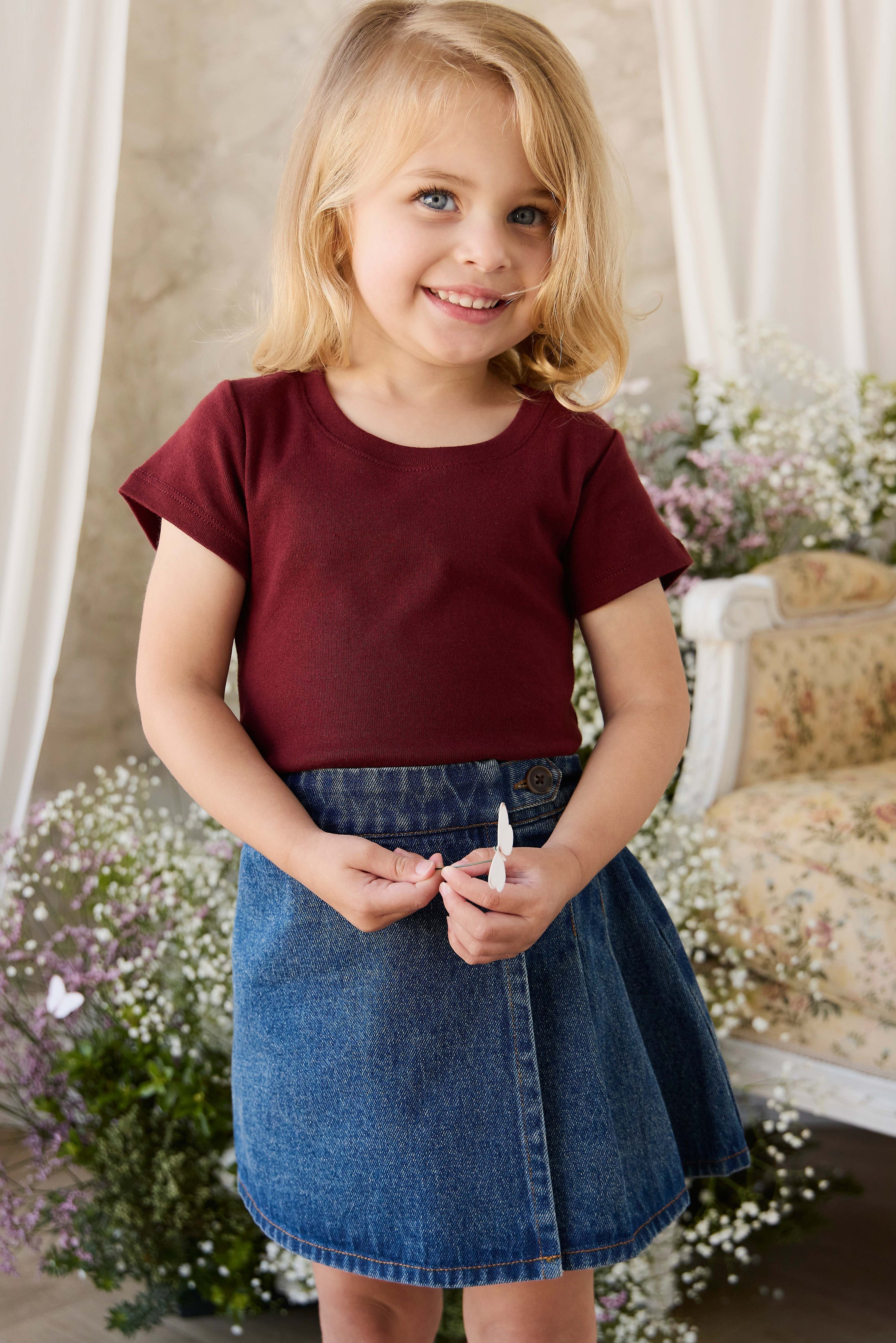 Jupe trapèze en jean classique pour fille, en coton doux, pour tous les jours