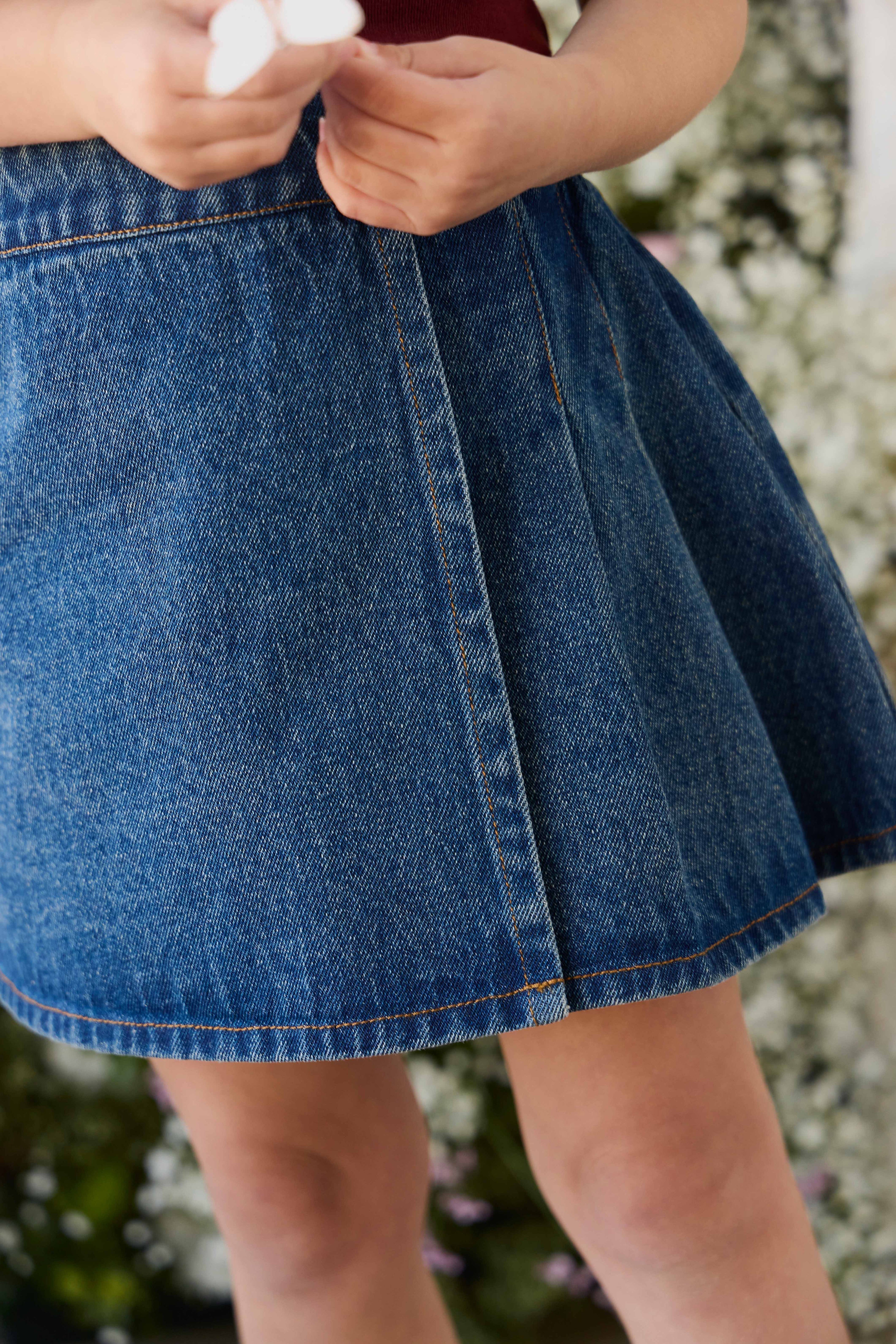 Jupe trapèze en jean classique pour fille, en coton doux, pour tous les jours