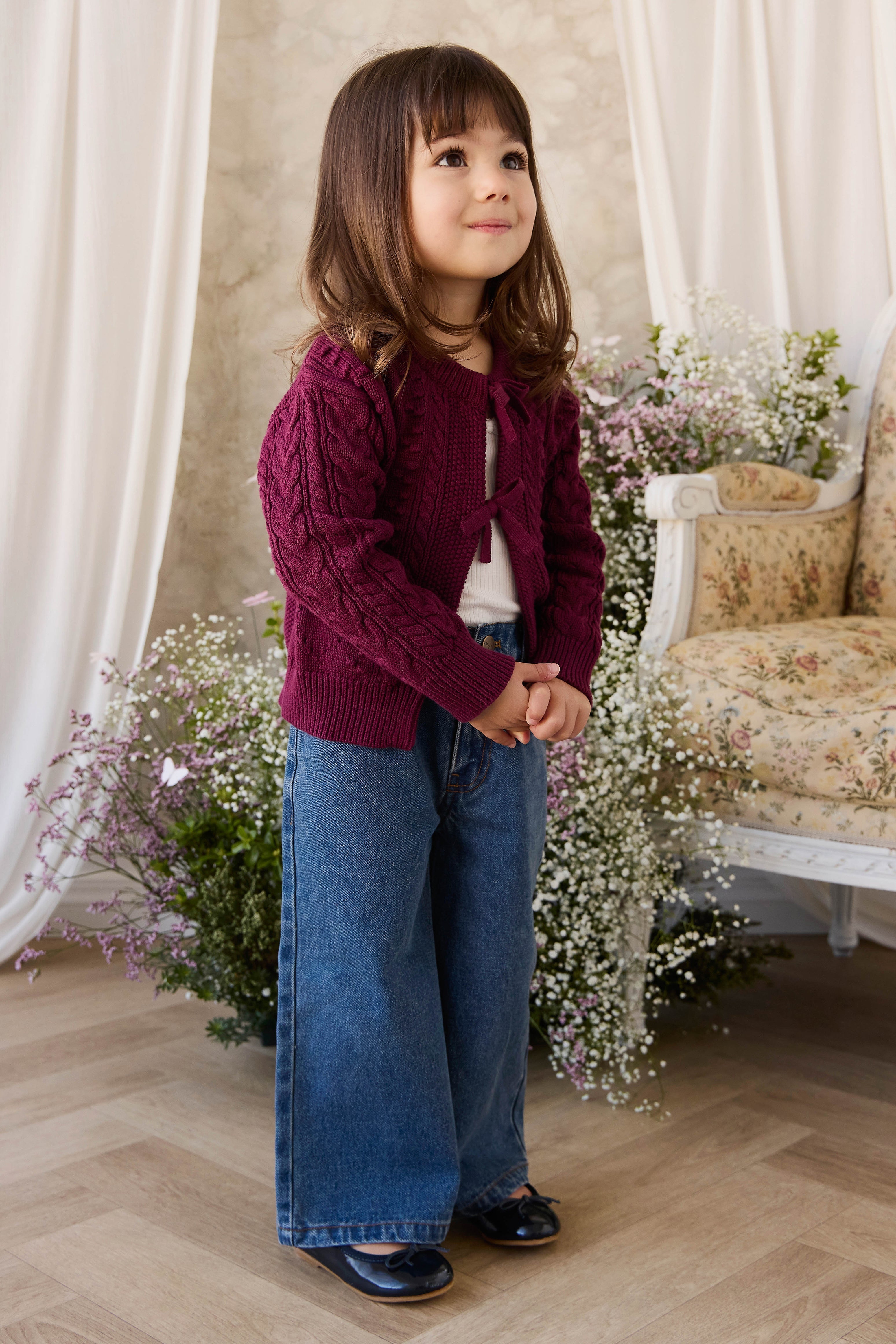 Pantalon en jean bleu classique ample pour fille avec poches fonctionnelles