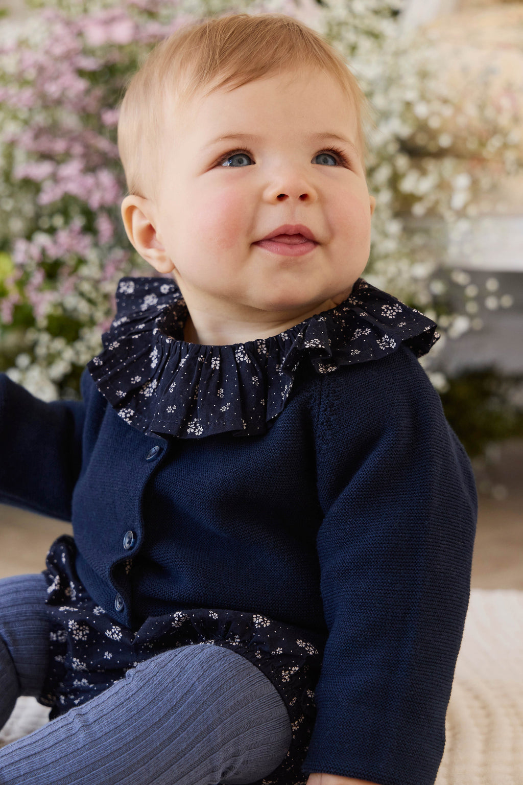 Cardigan en maille boutonnée en coton biologique bleu marine pour fille