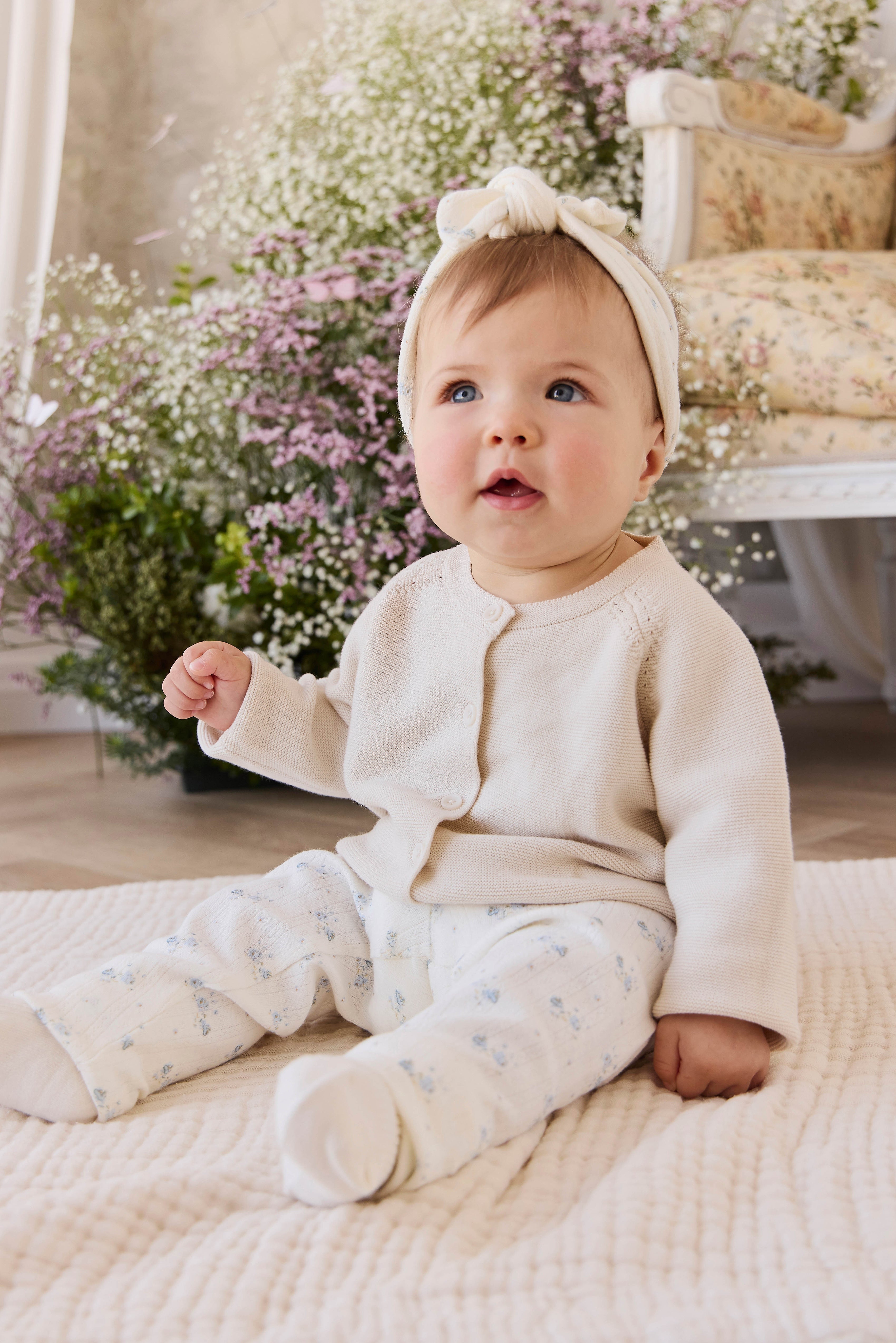 Gilet en maille vanille doux boutonné pour bébés filles