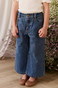 Pantalon en jean bleu classique ample pour fille avec poches fonctionnelles
