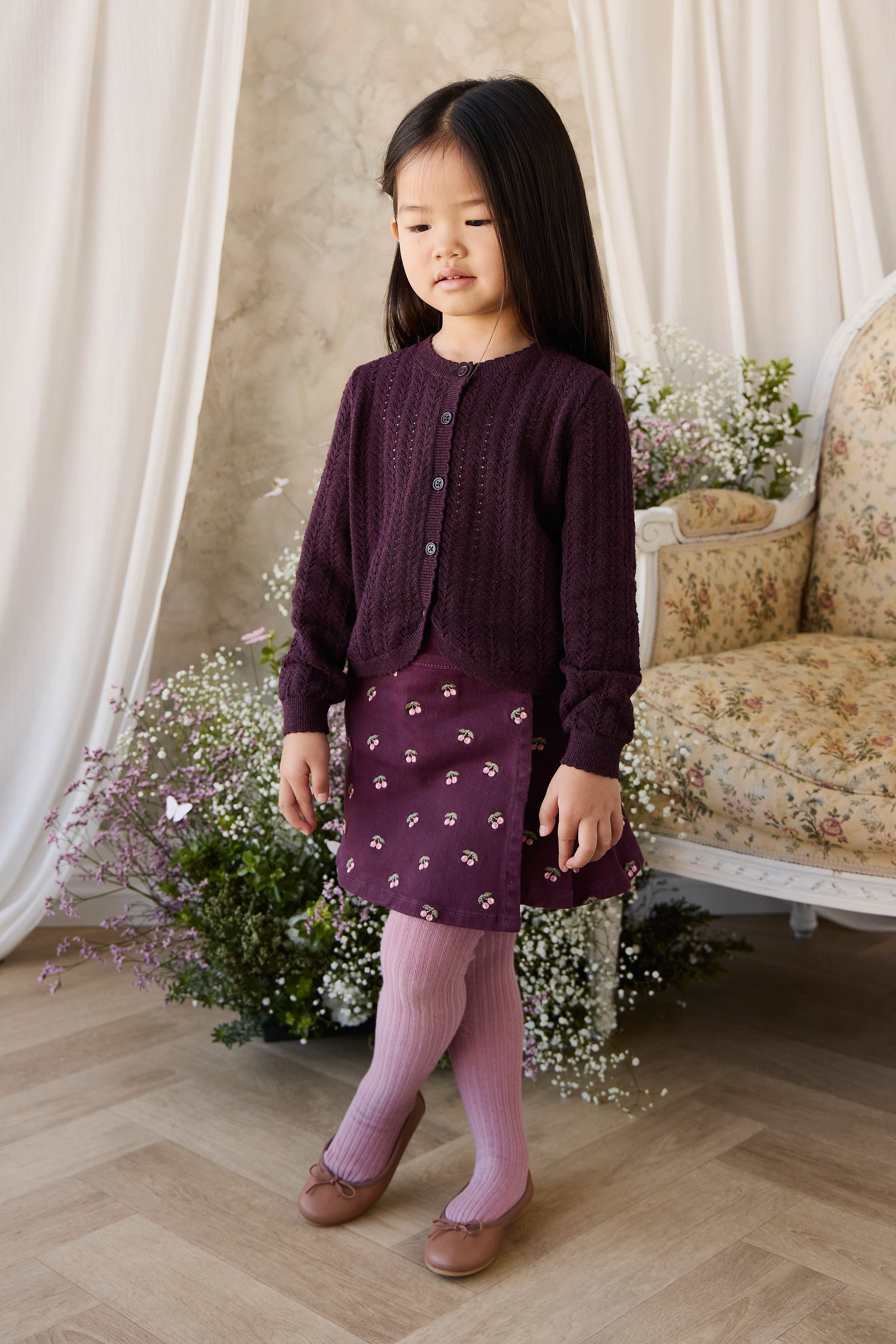 Jupe Tournoyante en Coton Imprimé Cerise et Figue Fille Motif Cerises Rouge Profond