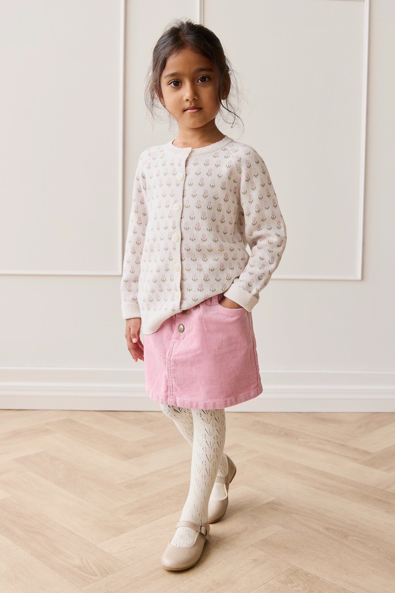 Jupe Mini Fille Rose Côtelée Taille Élastique Mélange Coton Doux Quotidien Décontracté