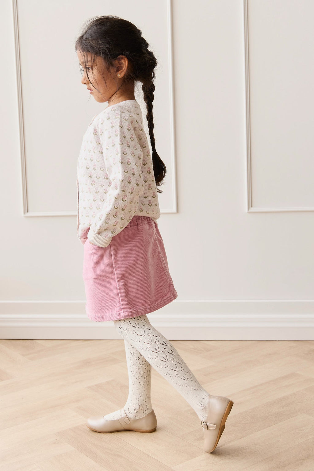 Jupe Mini Fille Rose Côtelée Taille Élastique Mélange Coton Doux Quotidien Décontracté