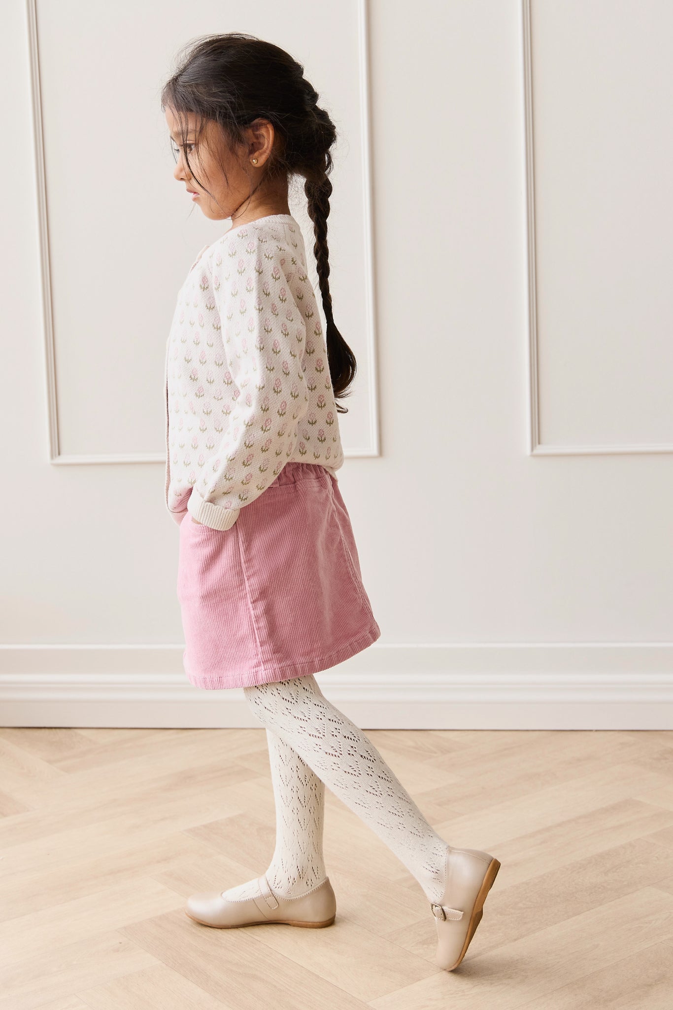 Jupe Mini Fille Rose Côtelée Taille Élastique Mélange Coton Doux Quotidien Décontracté