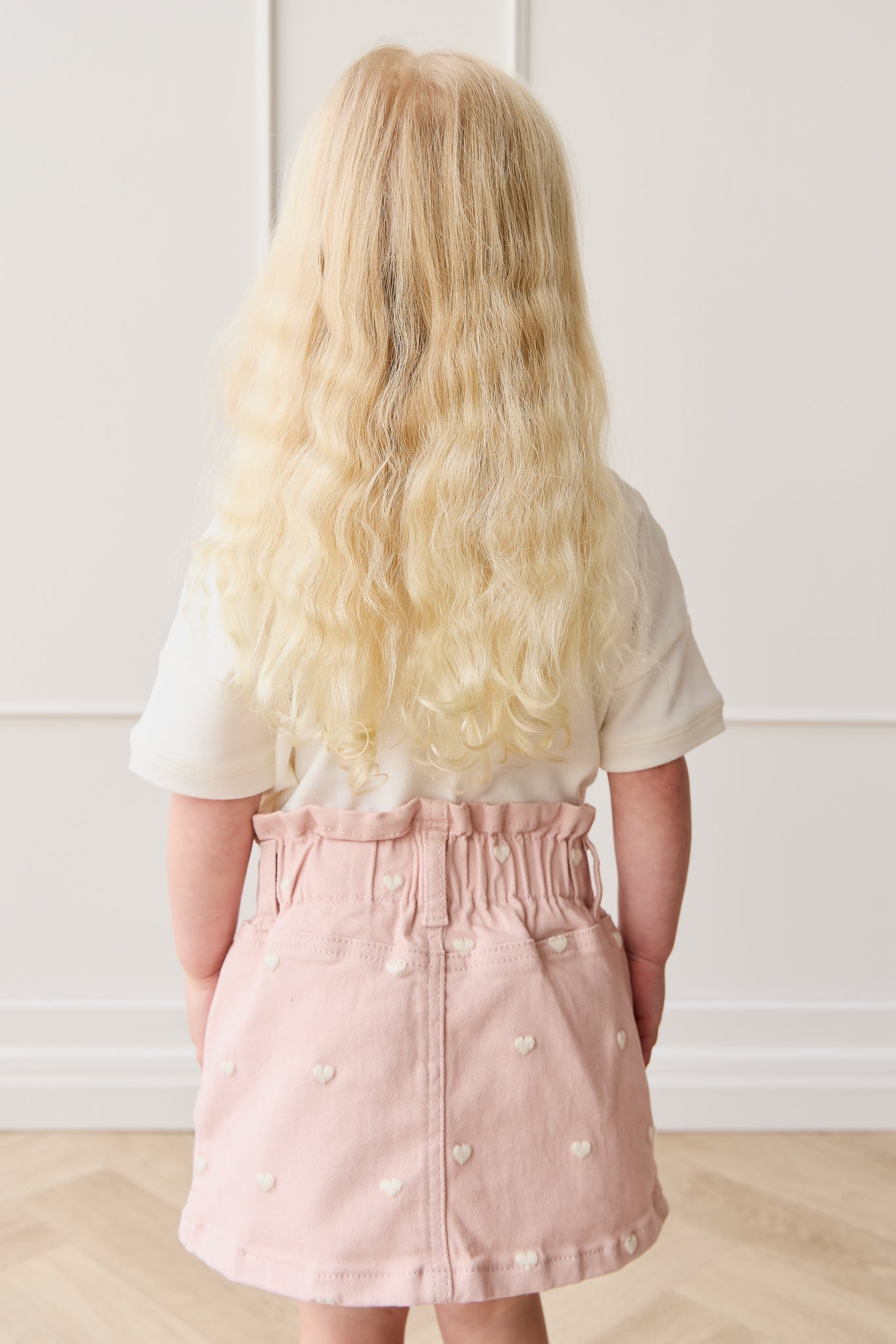Jupe Courte Fille Cœur Pêche Brodé en Coton Taille Paperbag