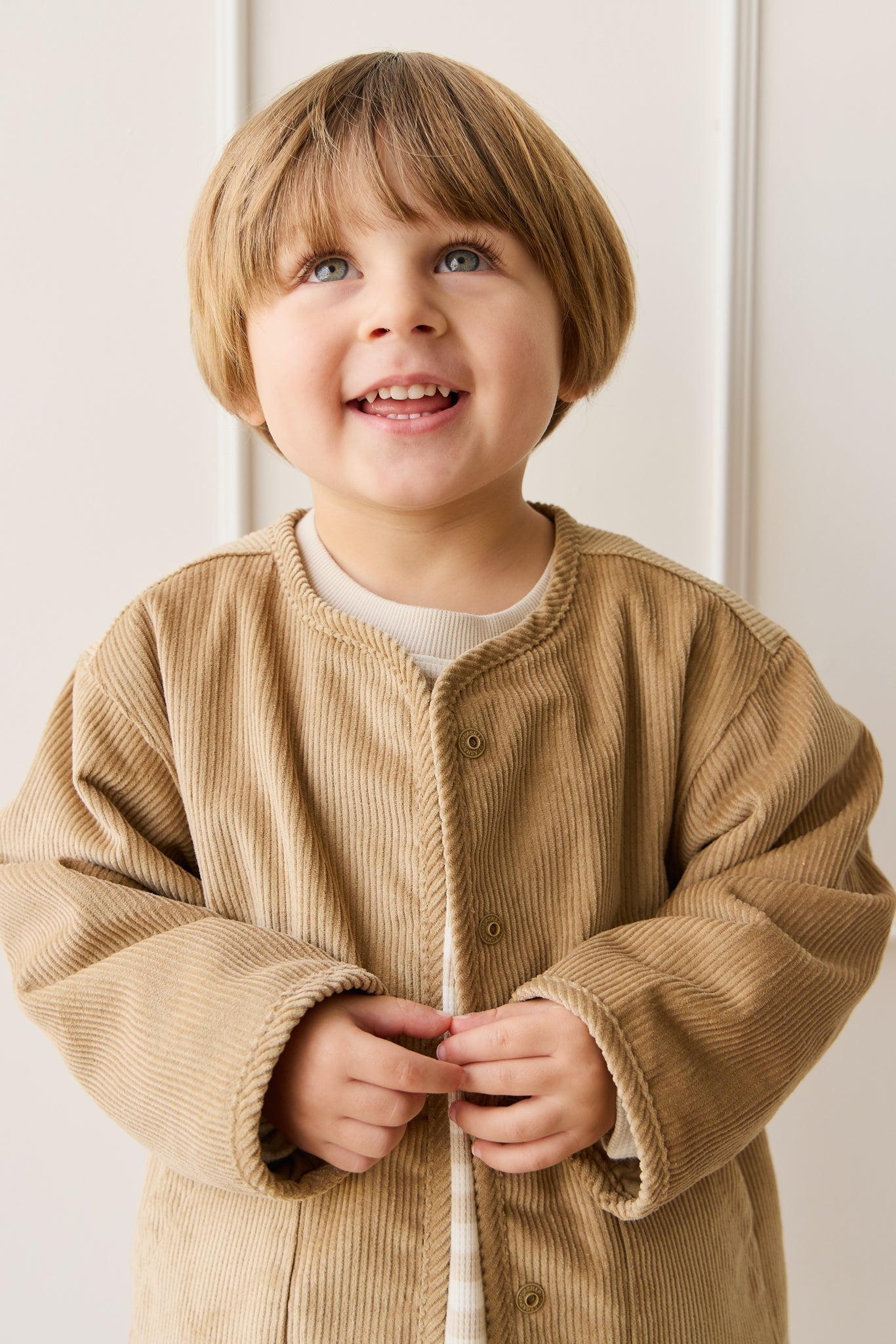 Veste Enfant en Coton Côtelé Hay, Col Mao, Boutons, Chaude, Décontractée