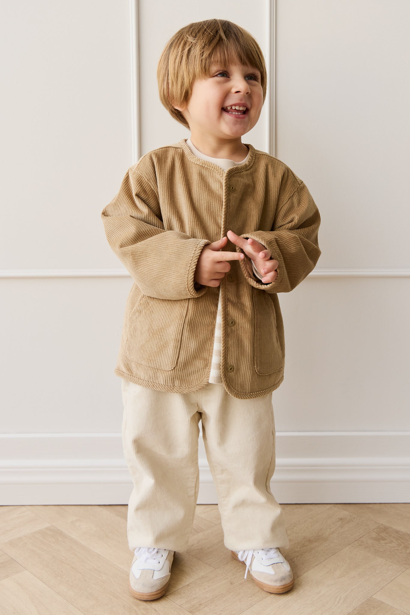 Veste Enfant en Coton Côtelé Hay, Col Mao, Boutons, Chaude, Décontractée