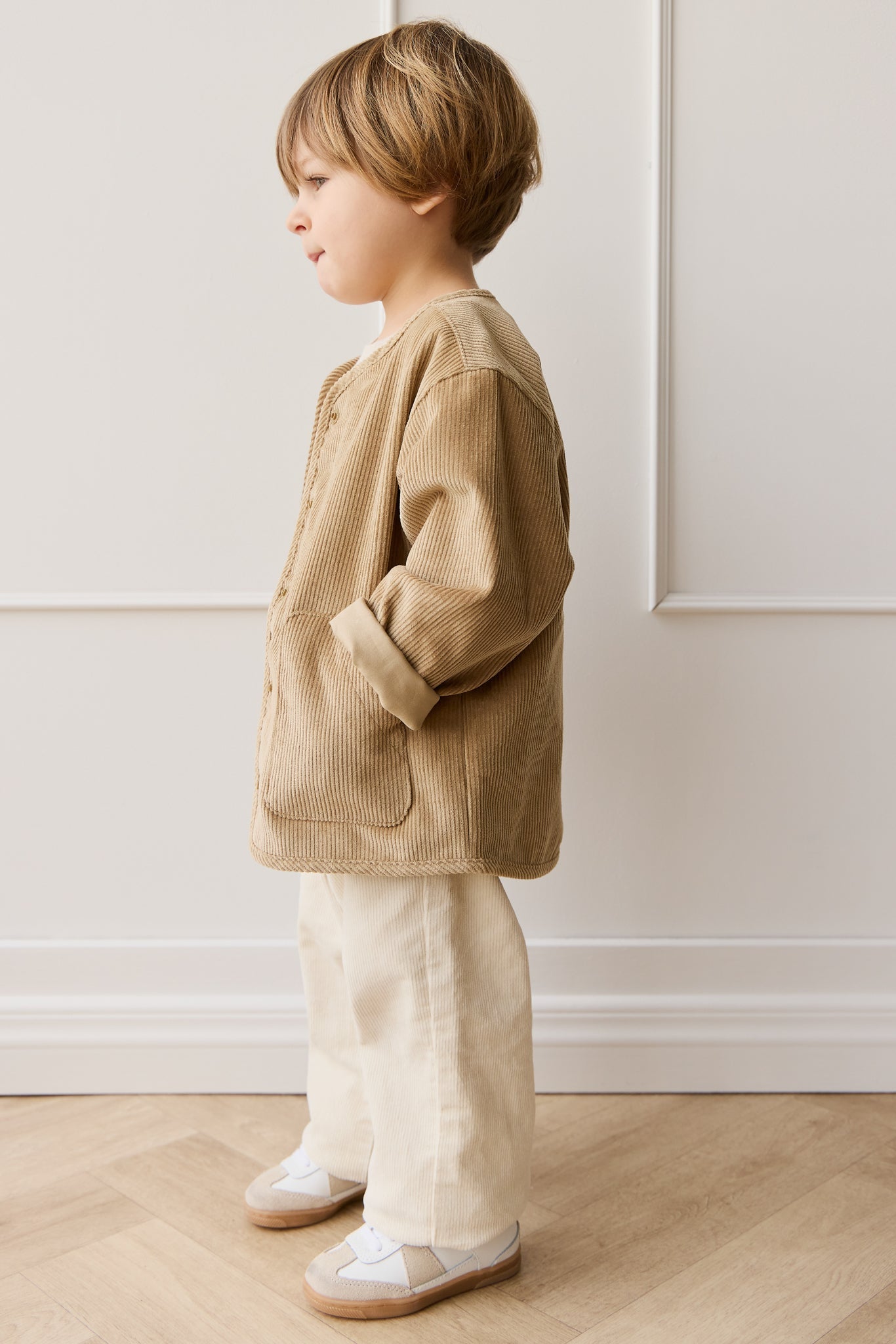 Veste Enfant en Coton Côtelé Hay, Col Mao, Boutons, Chaude, Décontractée