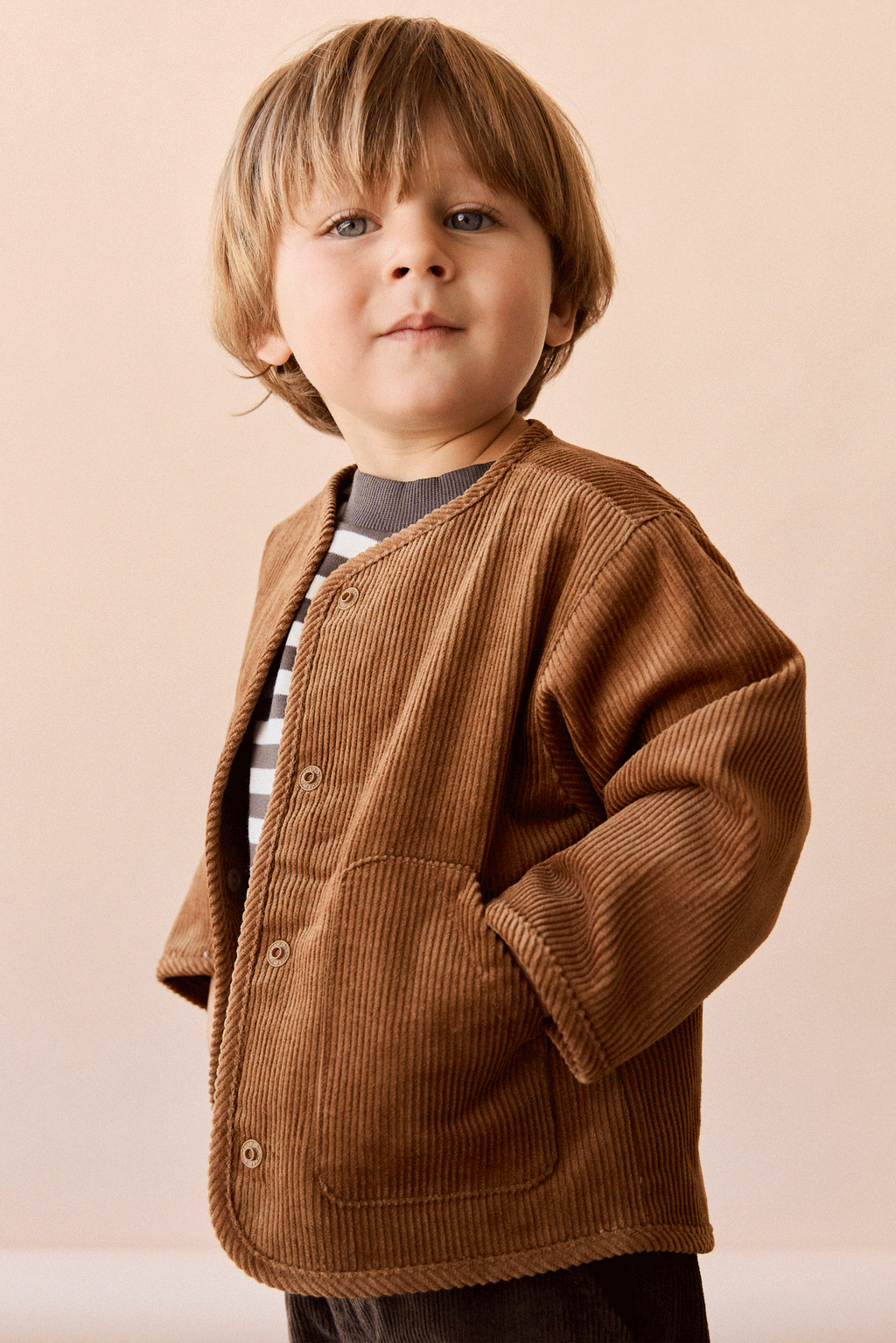 Veste en velours côtelé boutonnée pour garçons, coloris marron chaud, vêtement d'extérieur décontracté