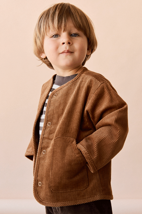 Veste en velours côtelé boutonnée pour garçons, coloris marron chaud, vêtement d'extérieur décontracté