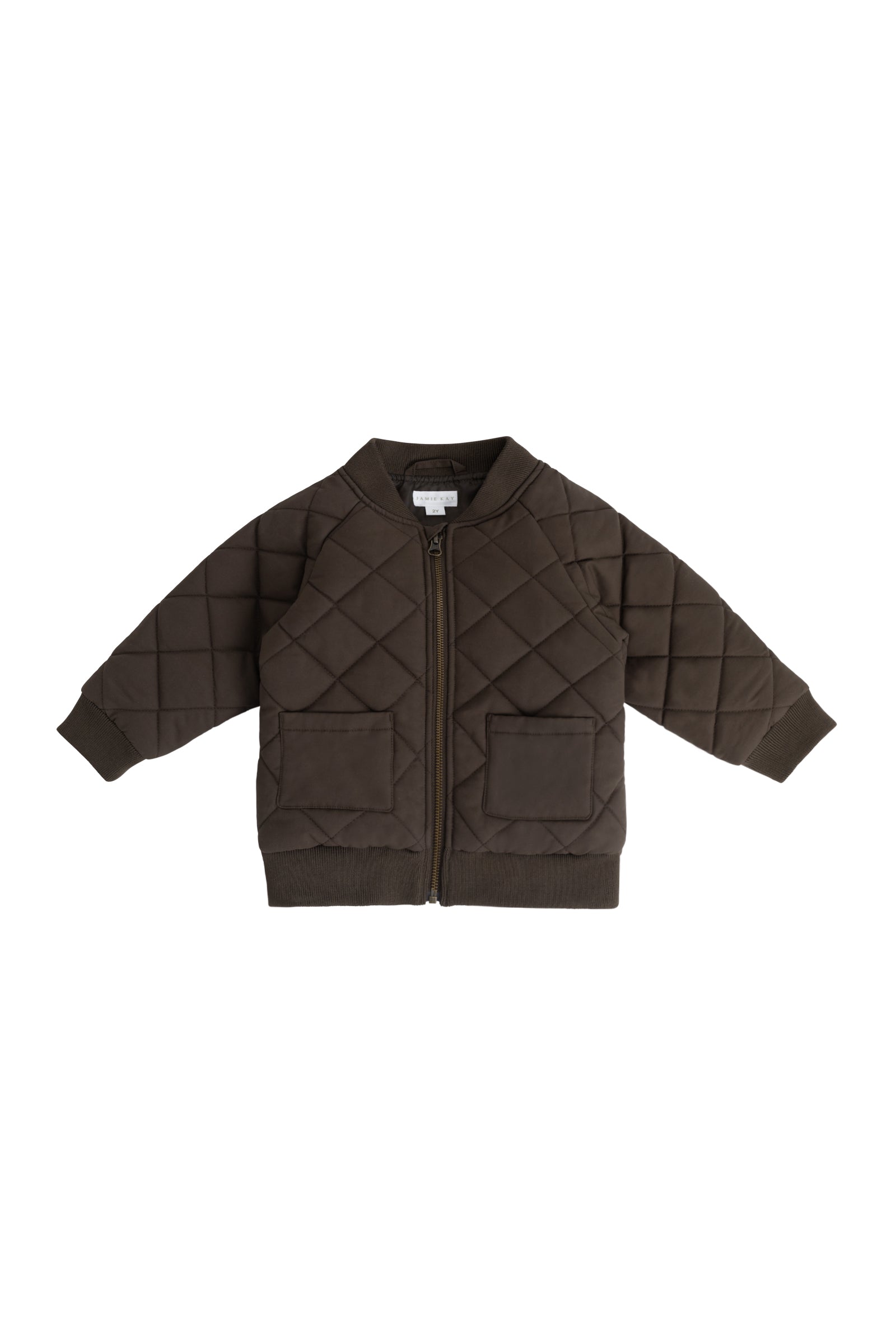 Veste d'extérieur matelassée zippée en tissu recyclé pour enfant, coloris café foncé