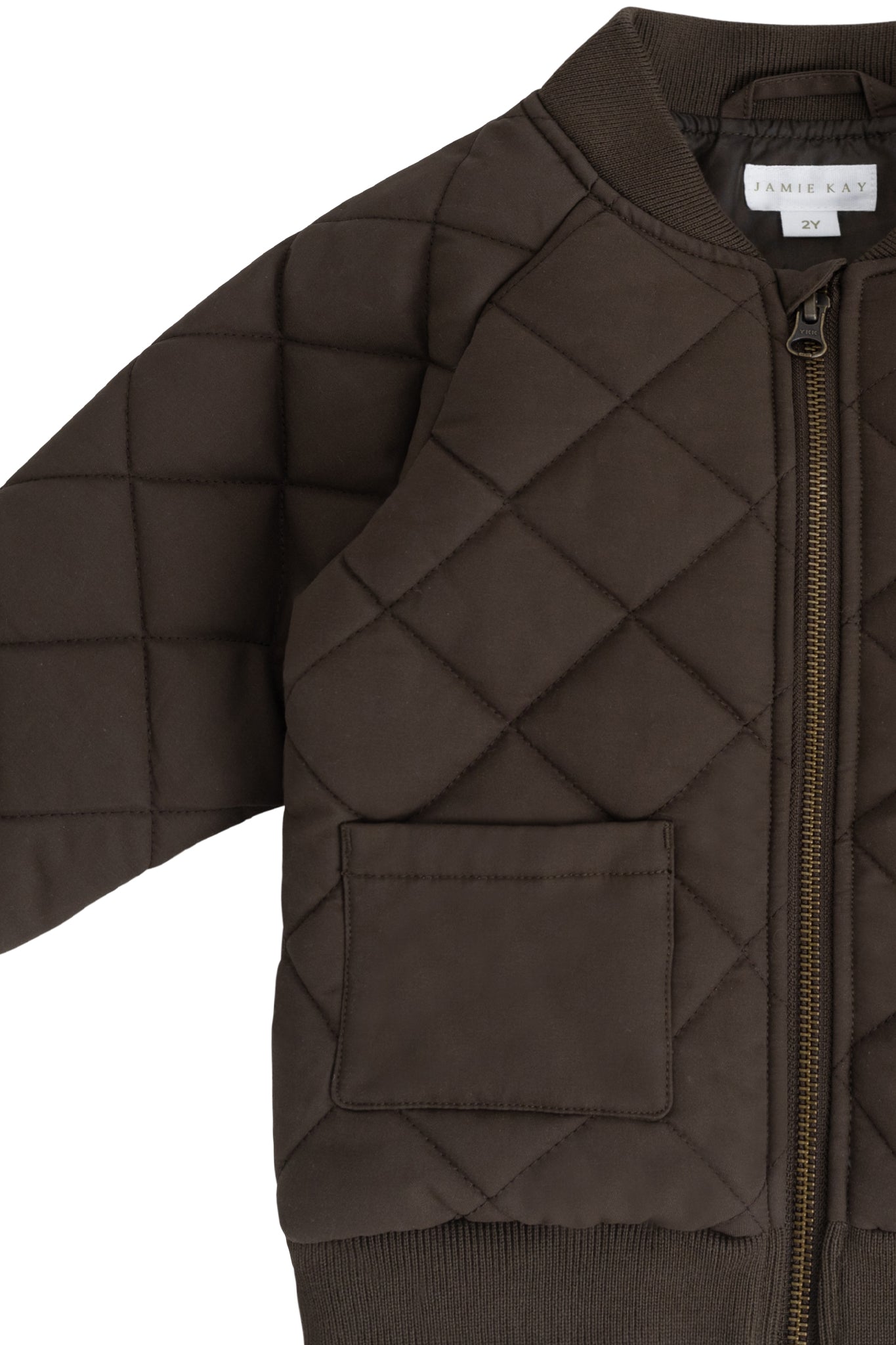 Veste d'extérieur matelassée zippée en tissu recyclé pour enfant, coloris café foncé