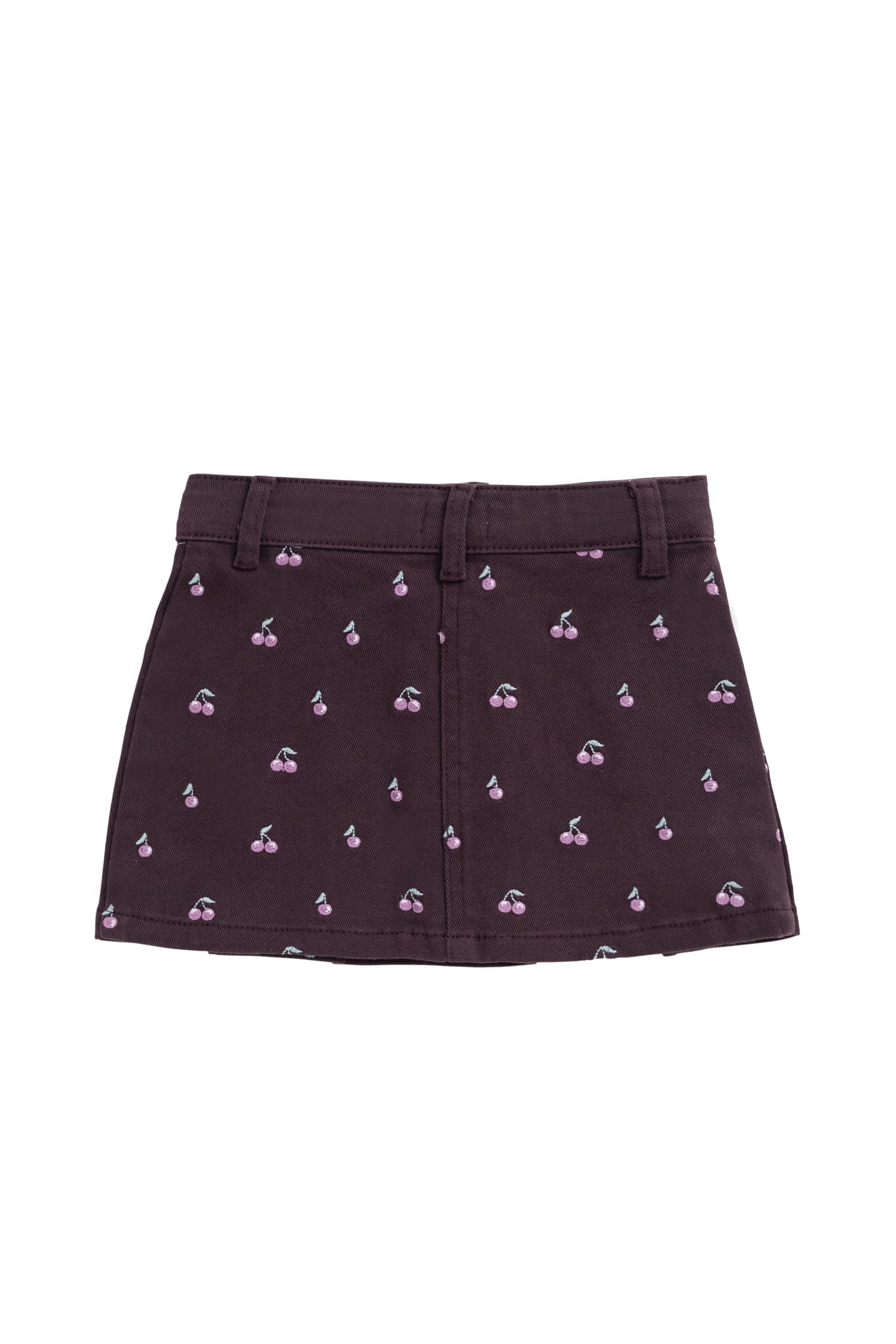 Jupe courte plissée en coton brodée cerises et prunes avec boutons pour filles