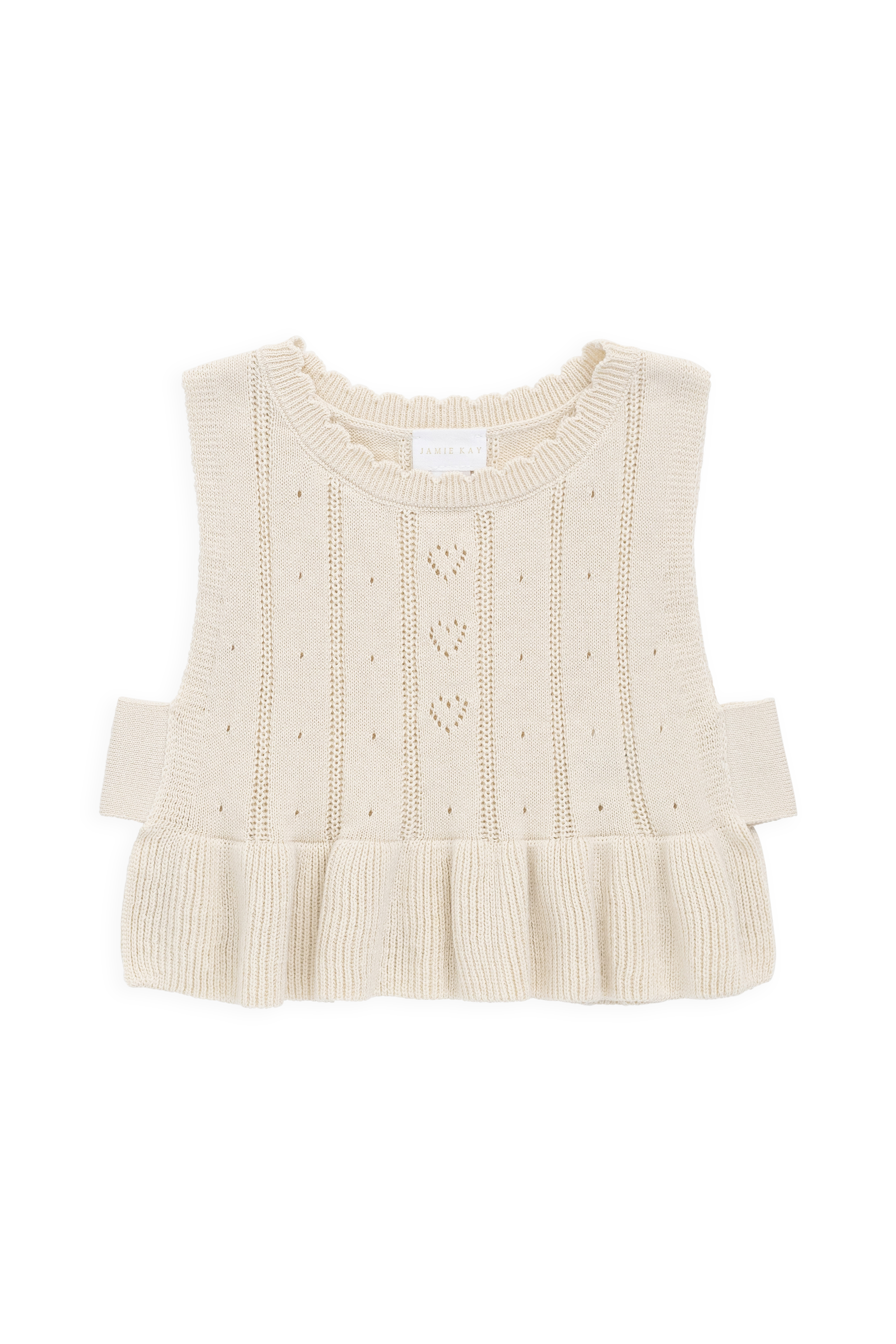 Haut en maille torsadée en coton avec ourlet volanté couleur crème vanille pour fille