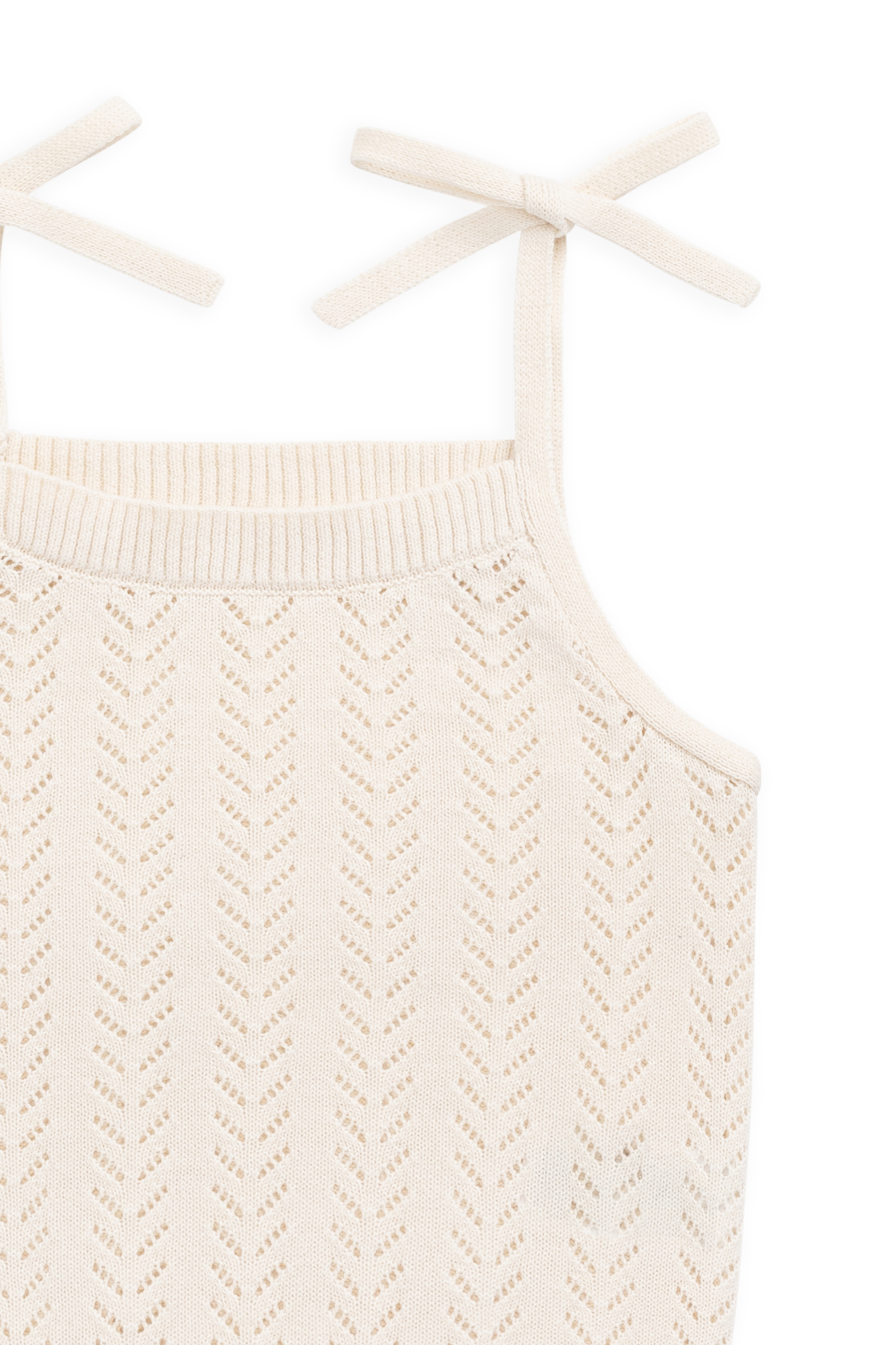 Haut sans manches en tricot de dentelle crème à nouer pour fille