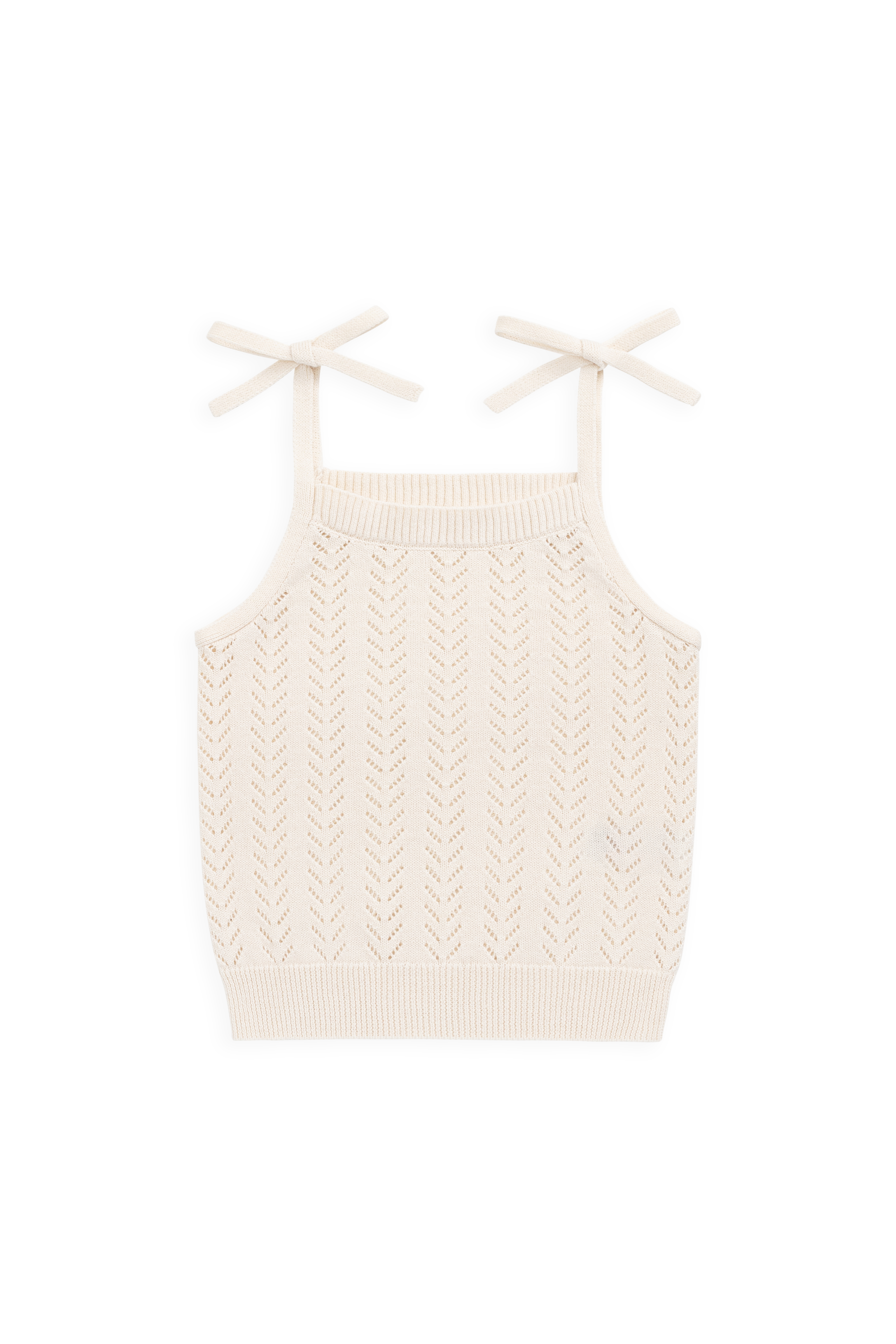 Haut sans manches en tricot de dentelle crème à nouer pour fille