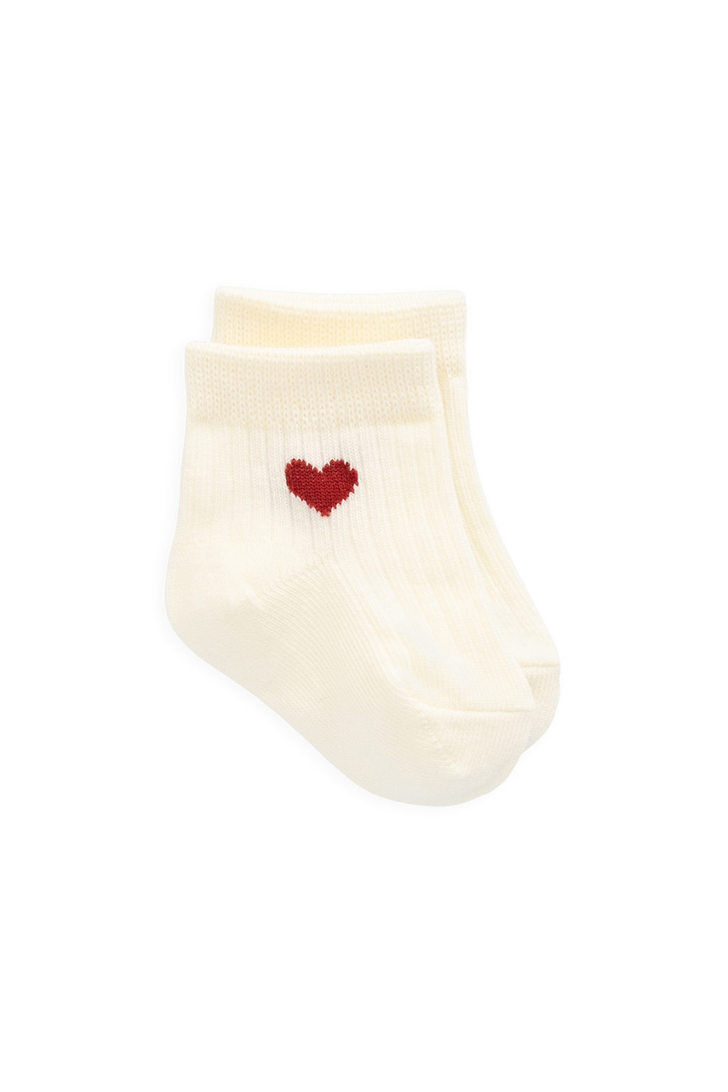 Chaussettes bébé/tout-petit en coton tricoté crème, broderie cœur rouge, douces et extensibles pour filles