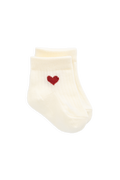 Chaussettes bébé/tout-petit en coton tricoté crème, broderie cœur rouge, douces et extensibles pour filles