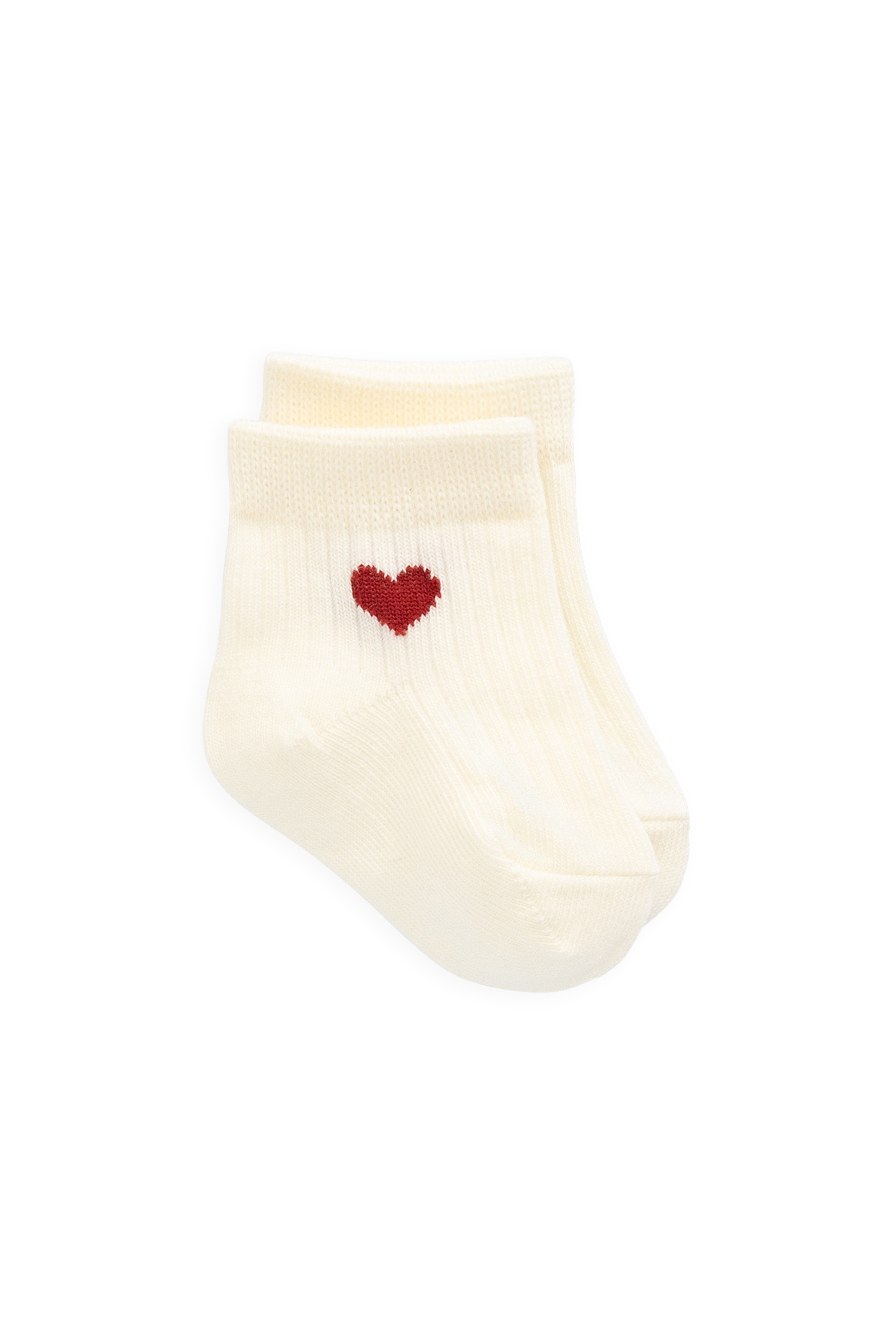 Chaussettes bébé/tout-petit en coton tricoté crème, broderie cœur rouge, douces et extensibles pour filles