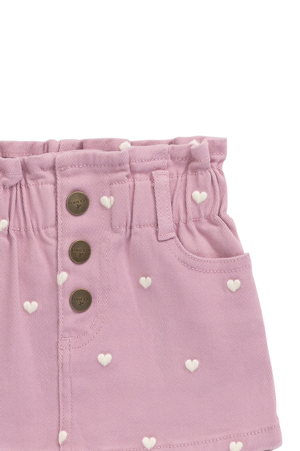 Jupe Courte Fille Cœur Brodé Coton Rose Orchidée Taille Élastique
