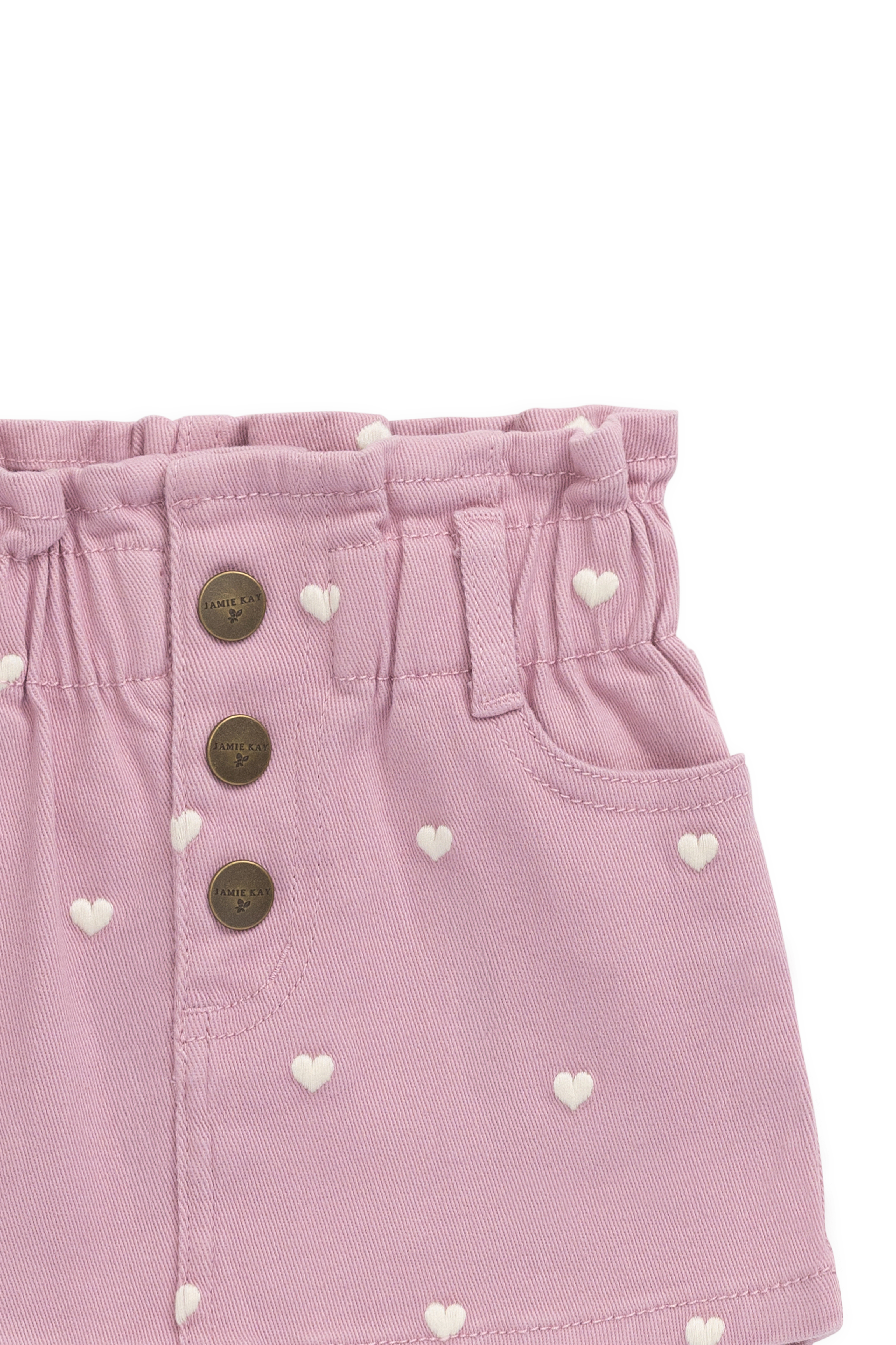 Jupe Courte Fille Cœur Brodé Coton Rose Orchidée Taille Élastique