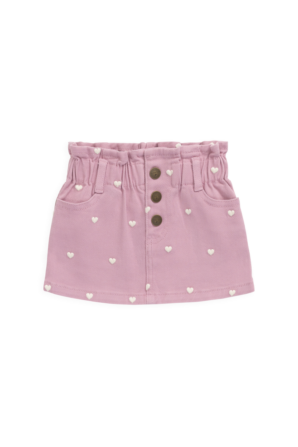 Jupe Courte Fille Cœur Brodé Coton Rose Orchidée Taille Élastique