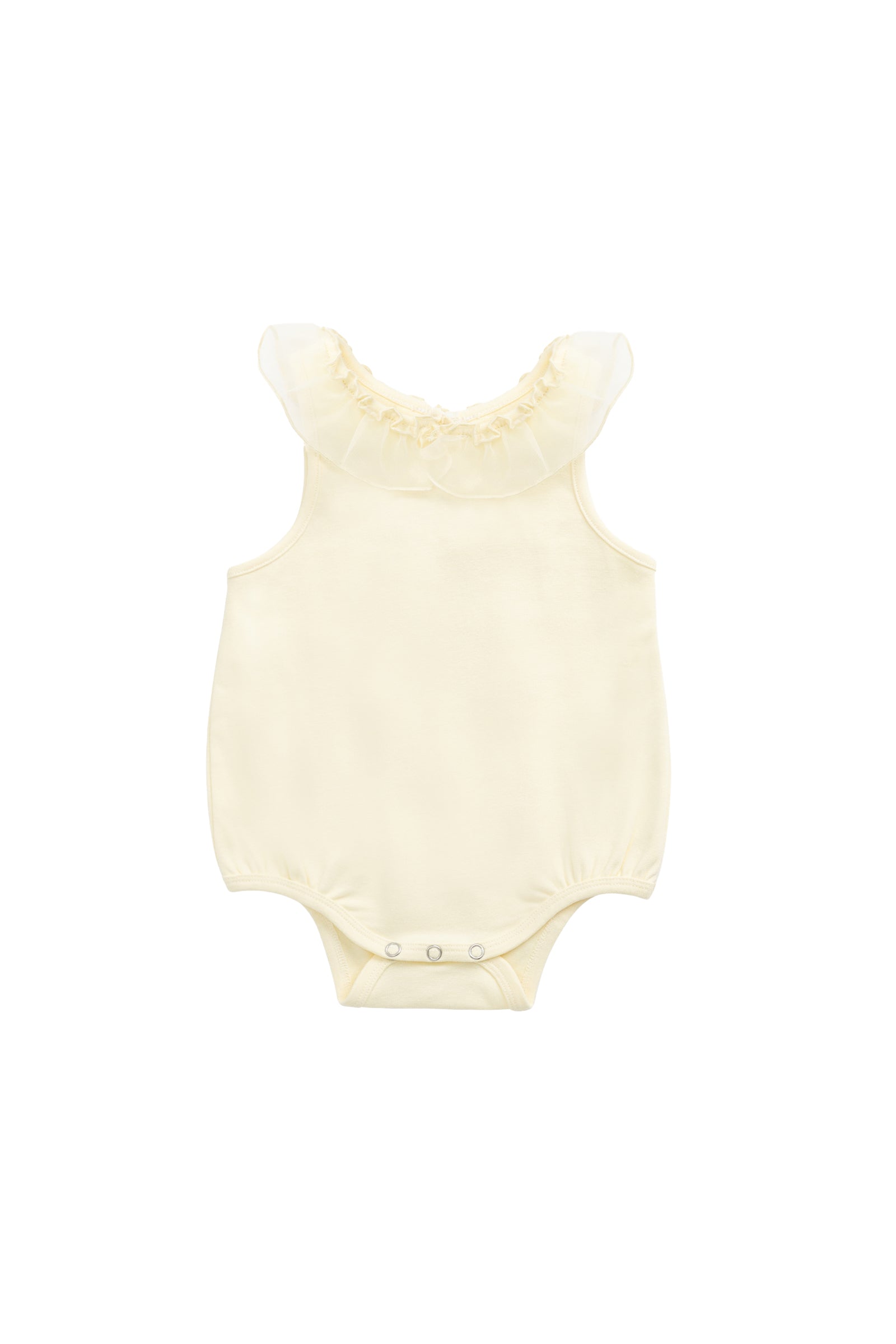 Combinaison Bébé Fille en Coton sans Manches avec Col à Volants Jaune Citron Doux