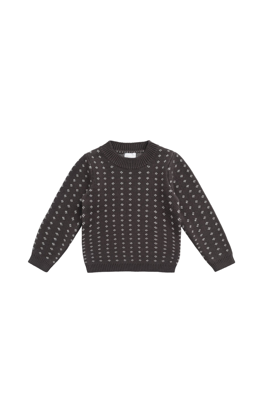Pull en tricot de coton à col rond Diamond pour garçons, marron foncé