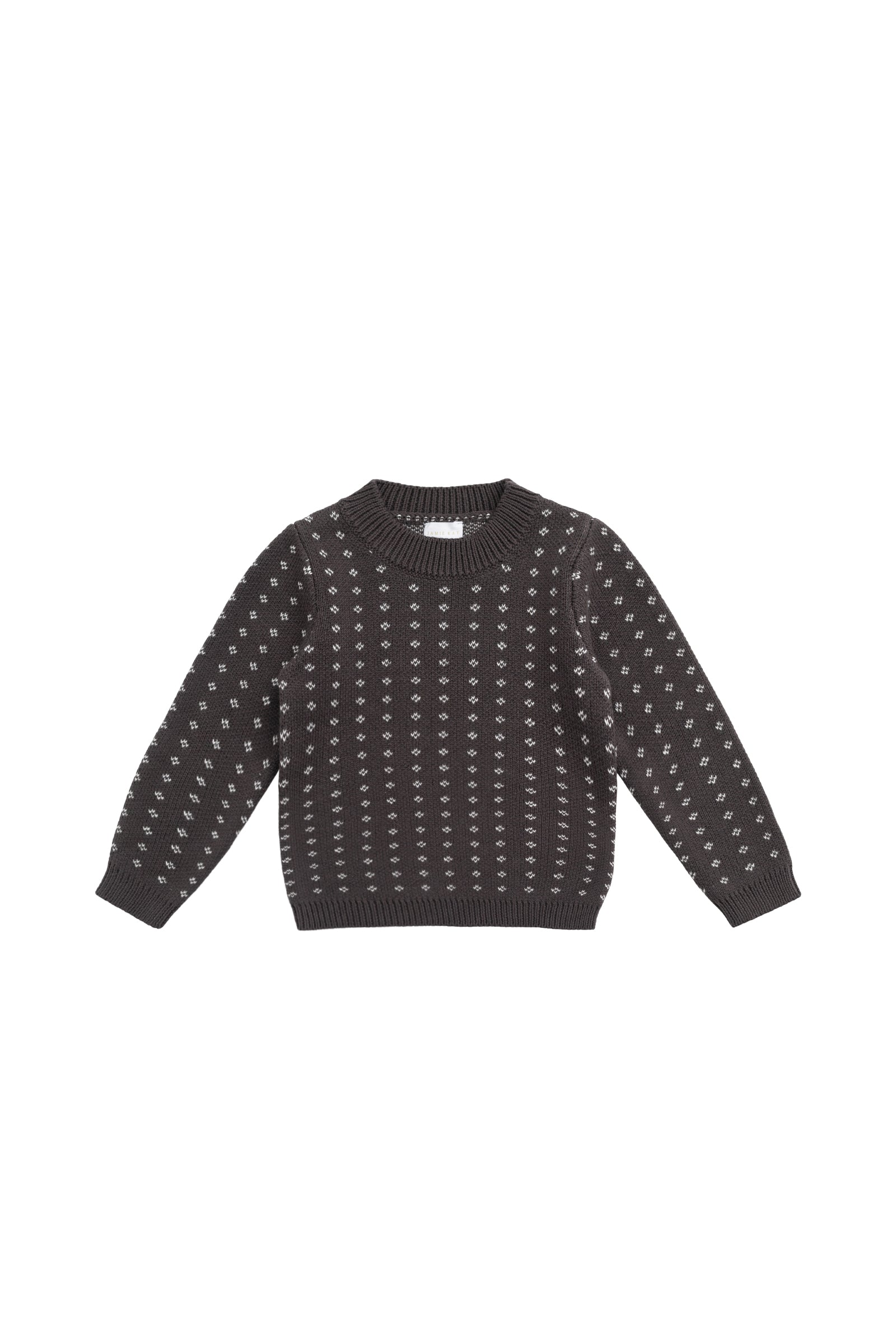 Pull en tricot de coton à col rond Diamond pour garçons, marron foncé