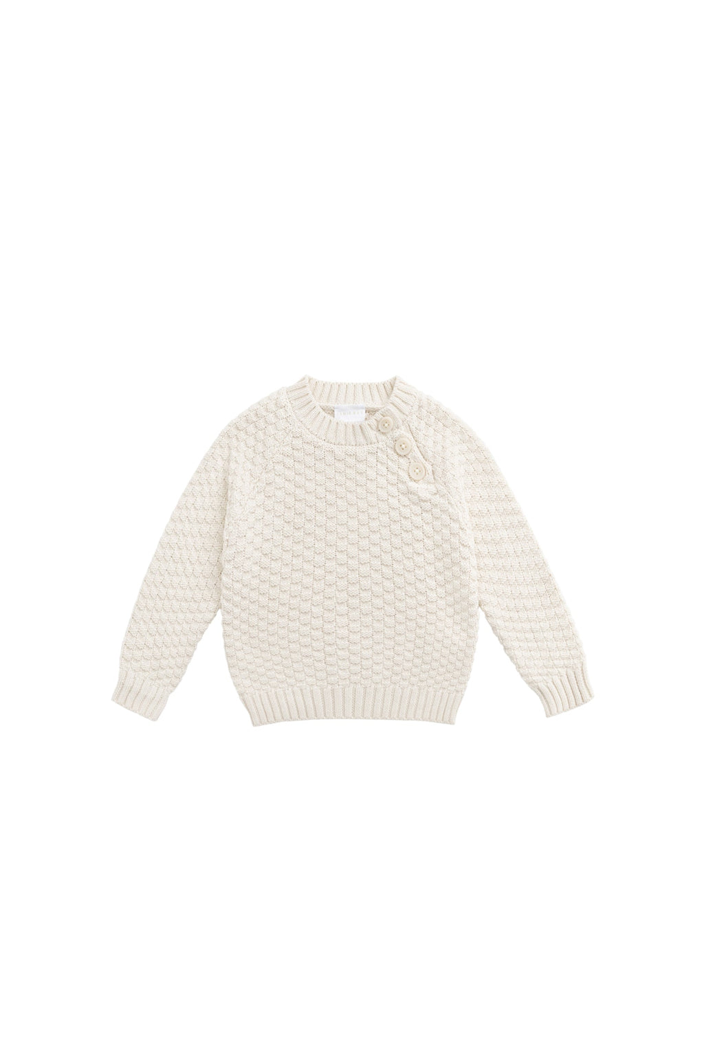 Pull Fille en Coton Texturé Vanille avec Boutons sur les Épaules