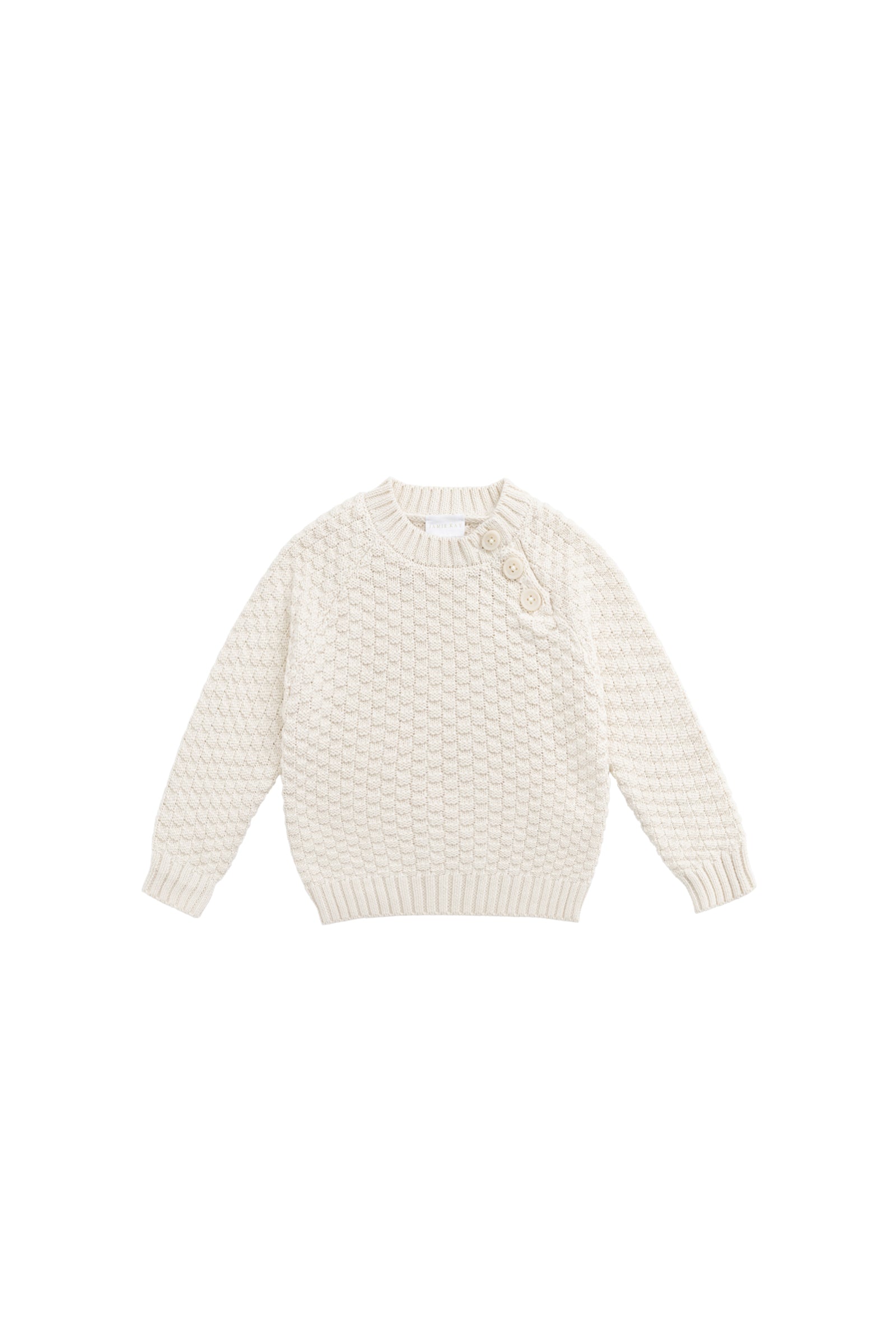 Pull Fille en Coton Texturé Vanille avec Boutons sur les Épaules
