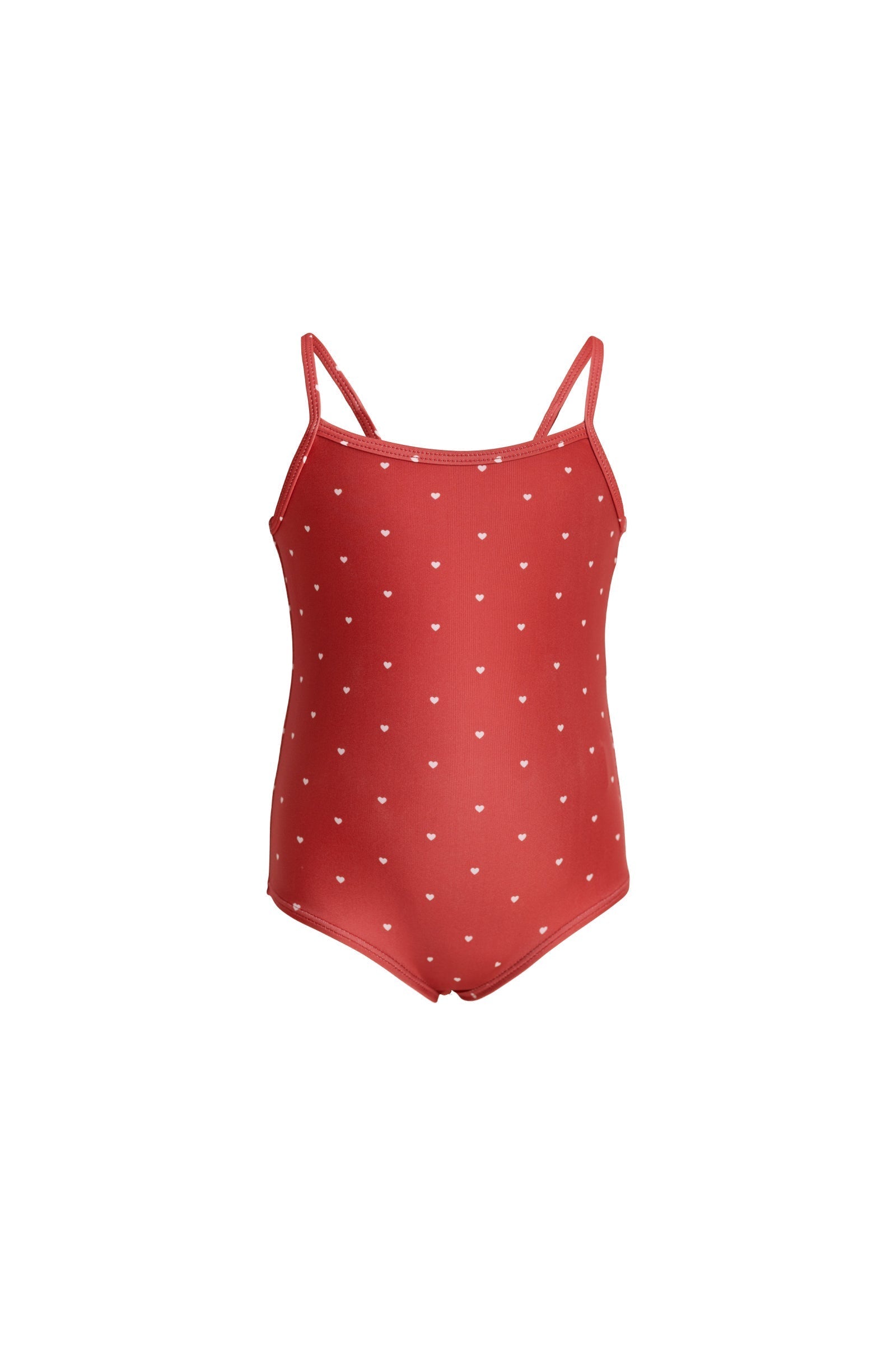 Maillot de bain une pièce pour fille, imprimé cœurs rouges, indice de protection UV UPF 50+, à fines bretelles